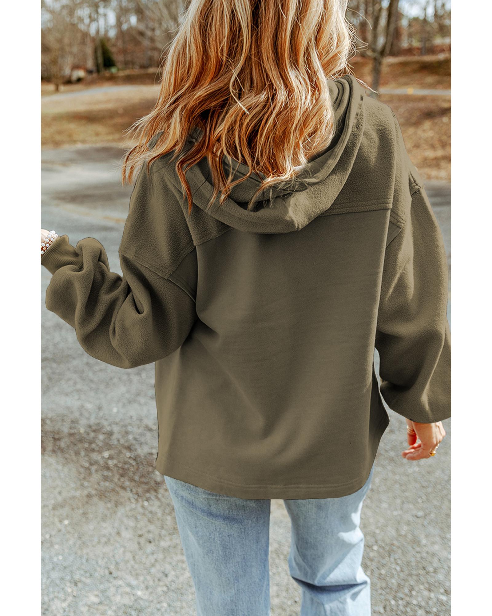 Green Flap Pocket Drawstring Hood Zip Up Jacket - L 4