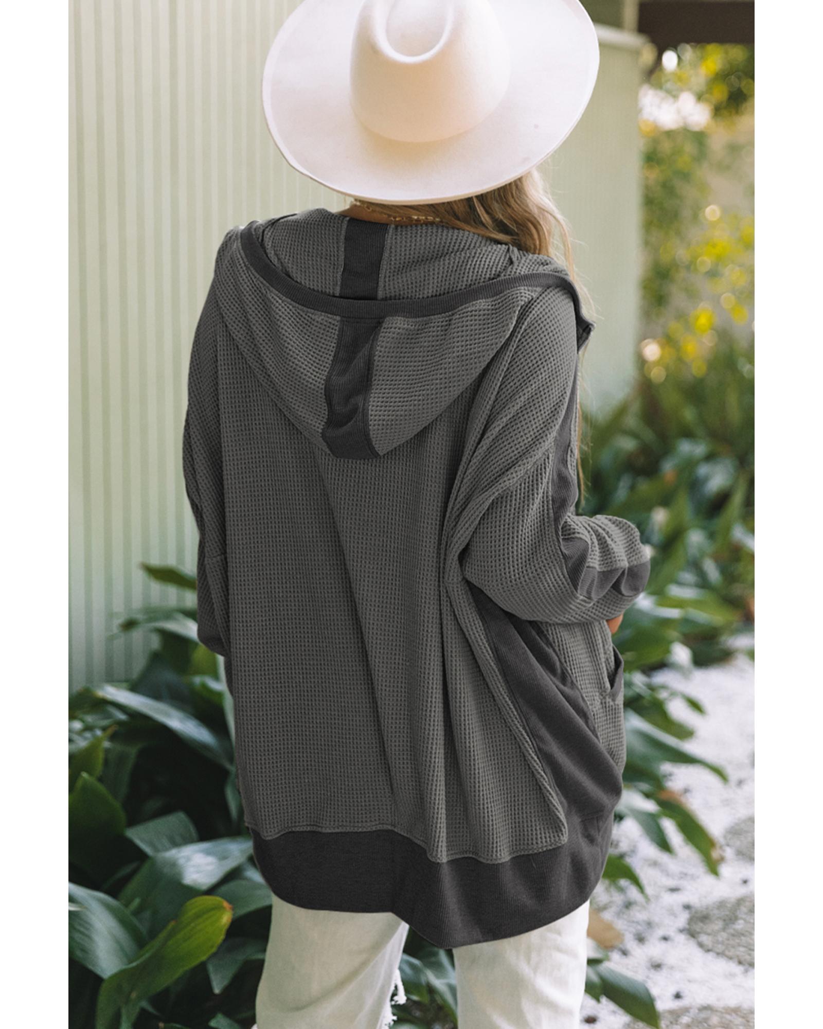 Gray Thermal Waffle Knit Full Zipper Hooded Jacket - XL