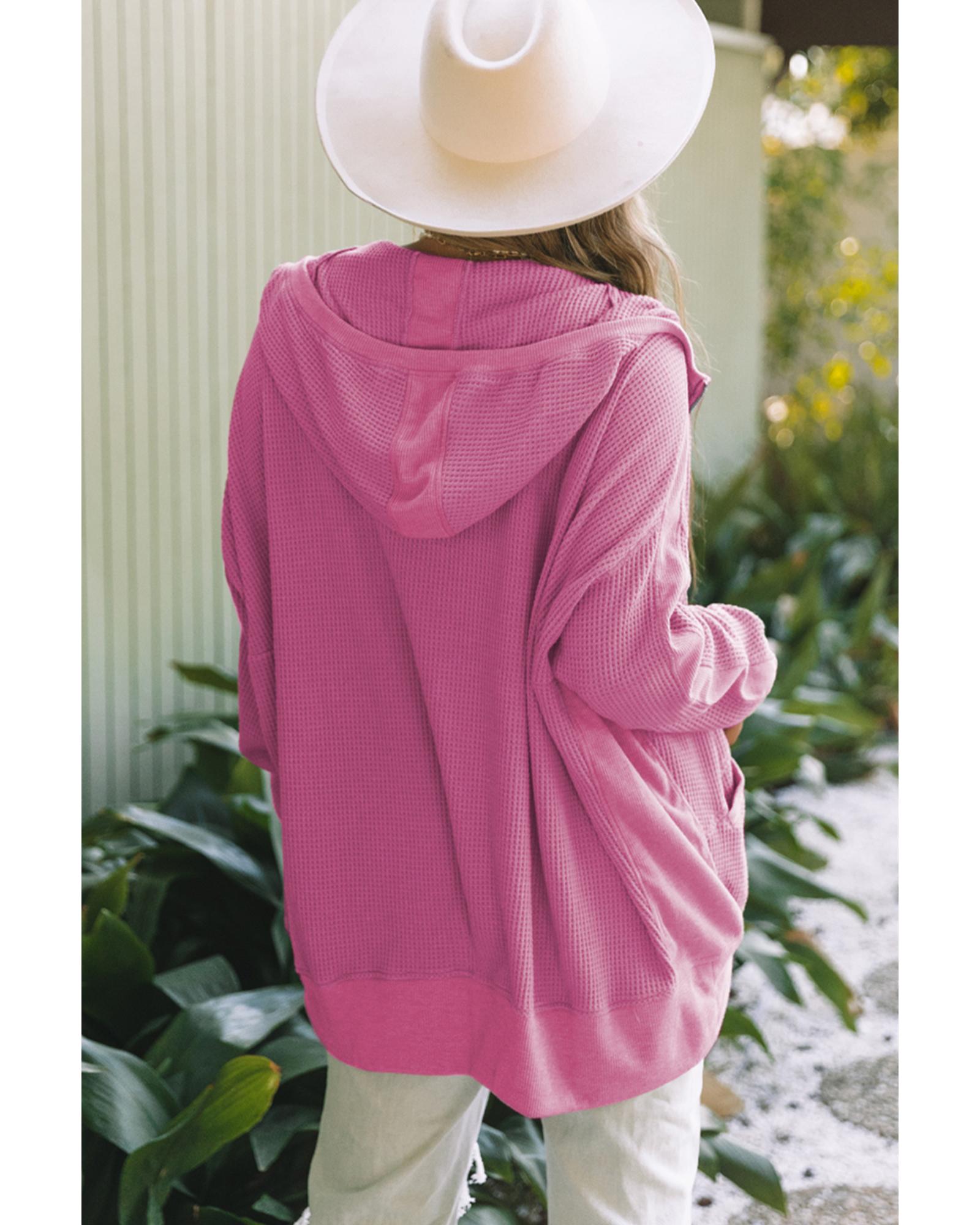 Rose Thermal Waffle Knit Full Zipper Hooded Jacket - L