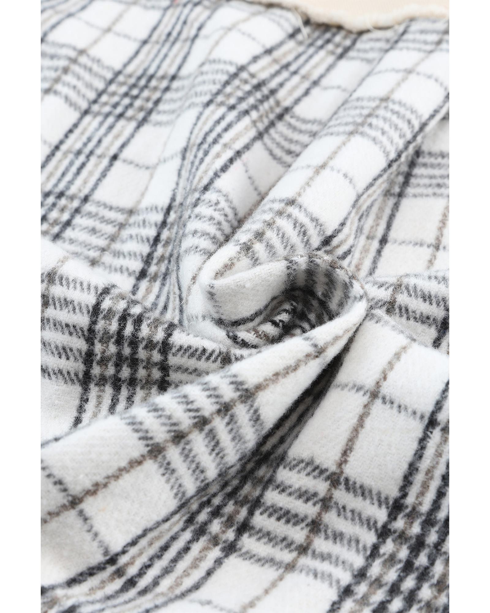 Khaki Distressed Raw Edge Plaid Patchwork Denim Jacket - XL