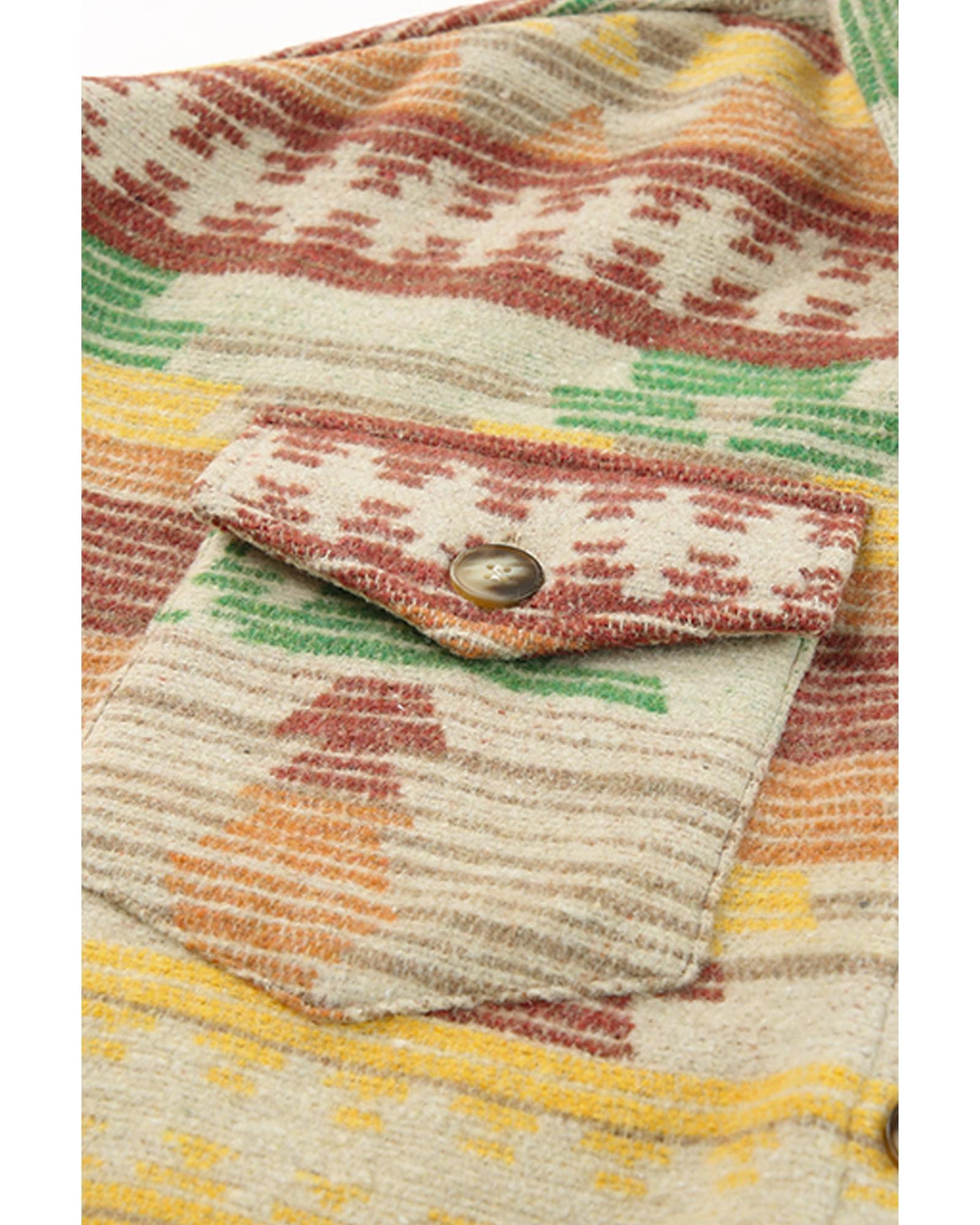 Yellow Western Aztec Print Button Flap Pocket Shacket - 2XL 8