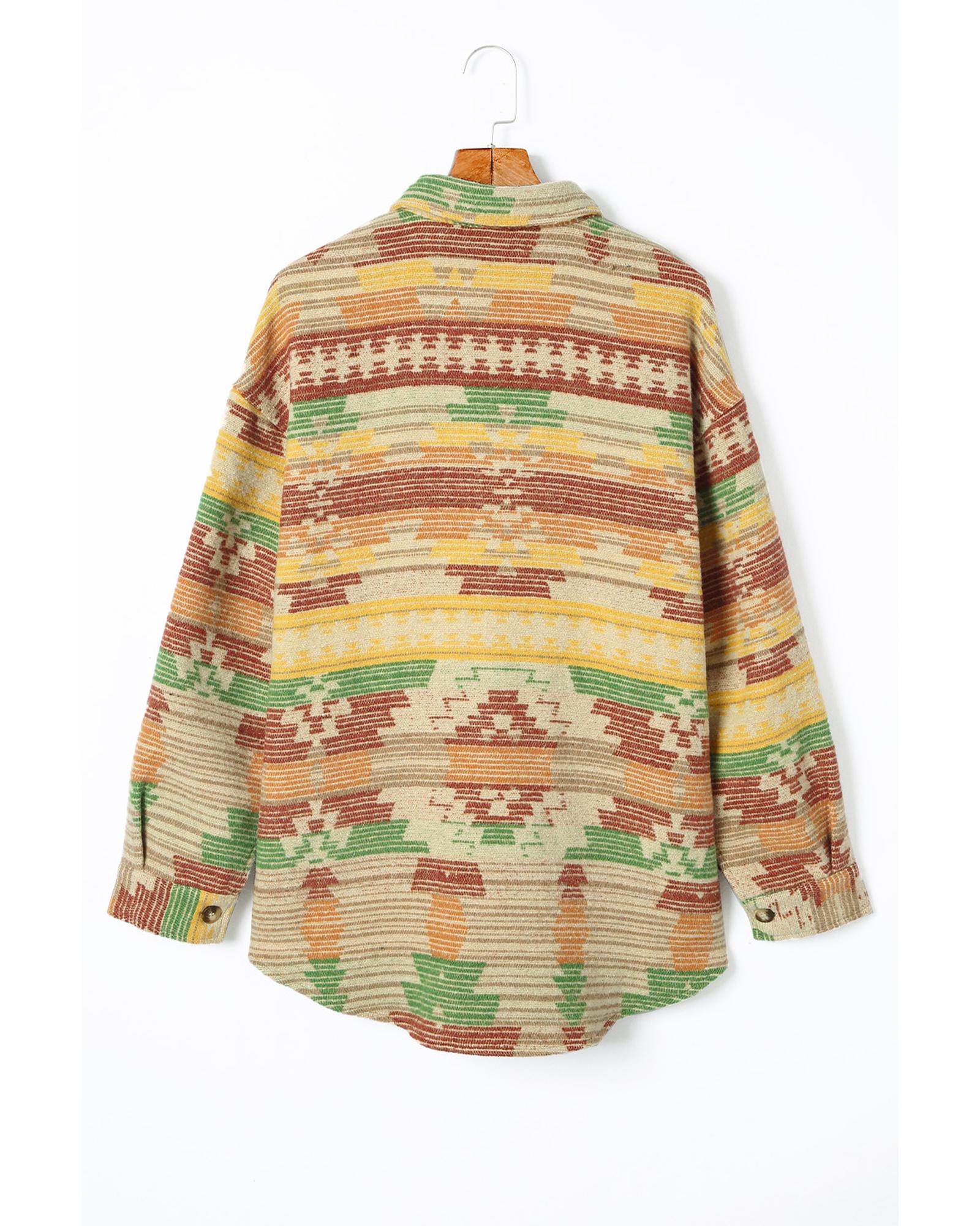 Yellow Western Aztec Print Button Flap Pocket Shacket - L 7