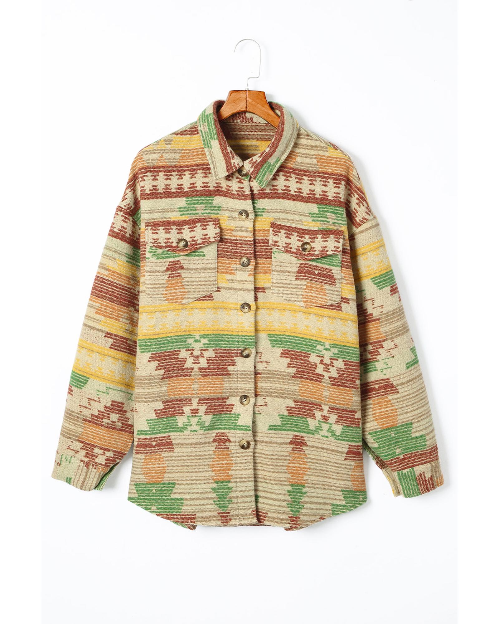 Yellow Western Aztec Print Button Flap Pocket Shacket - S 4