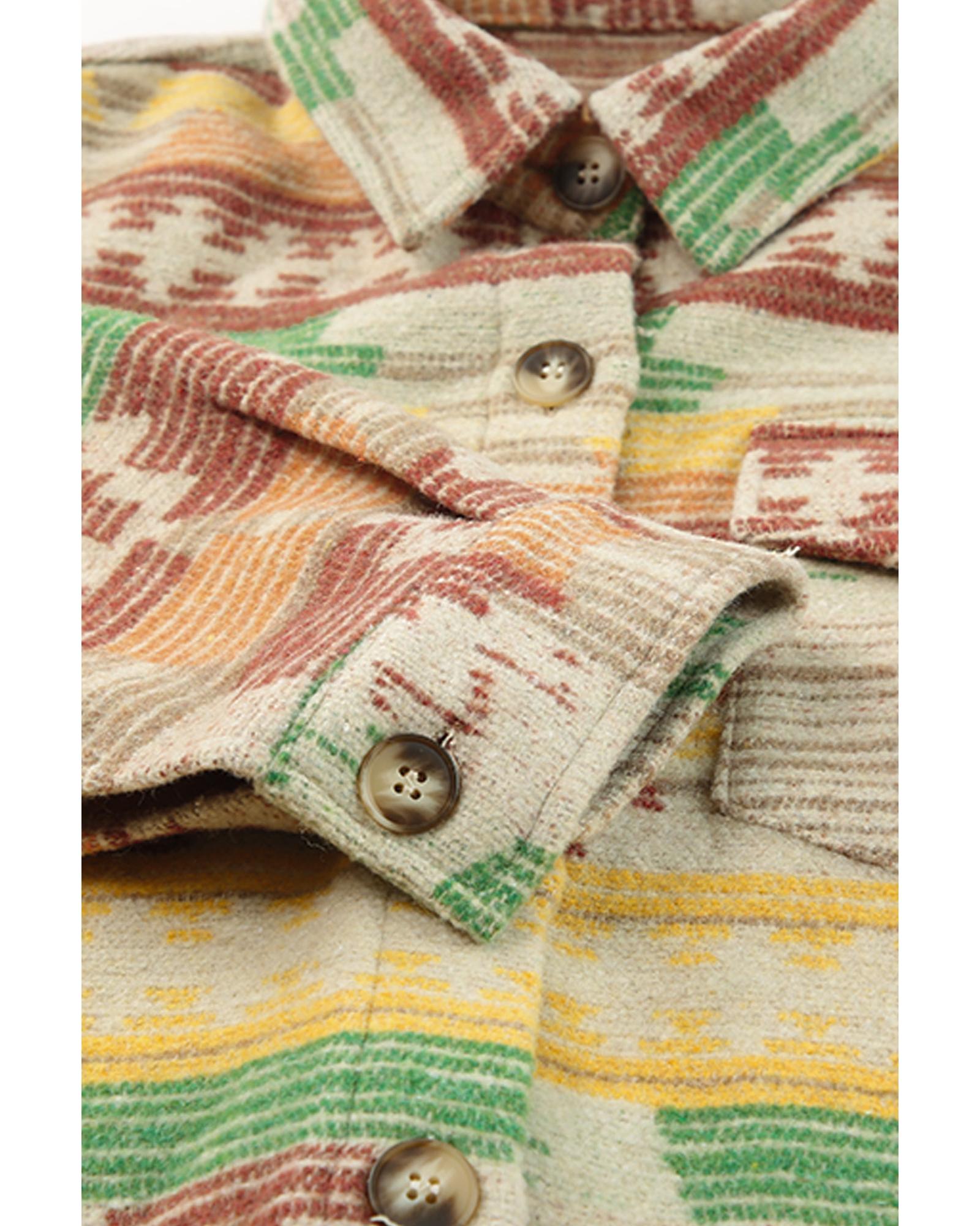 Yellow Western Aztec Print Button Flap Pocket Shacket - S 5