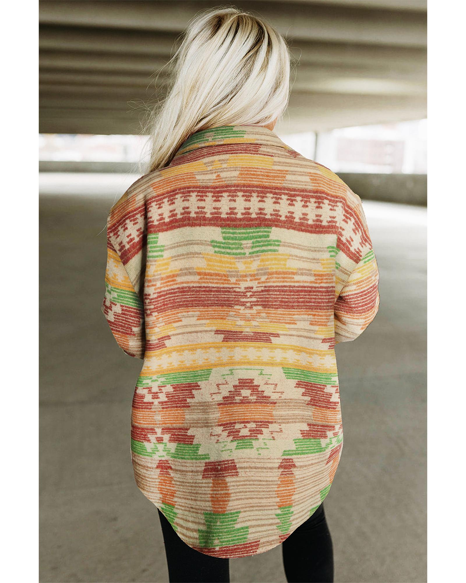 Yellow Western Aztec Print Button Flap Pocket Shacket - XL 3