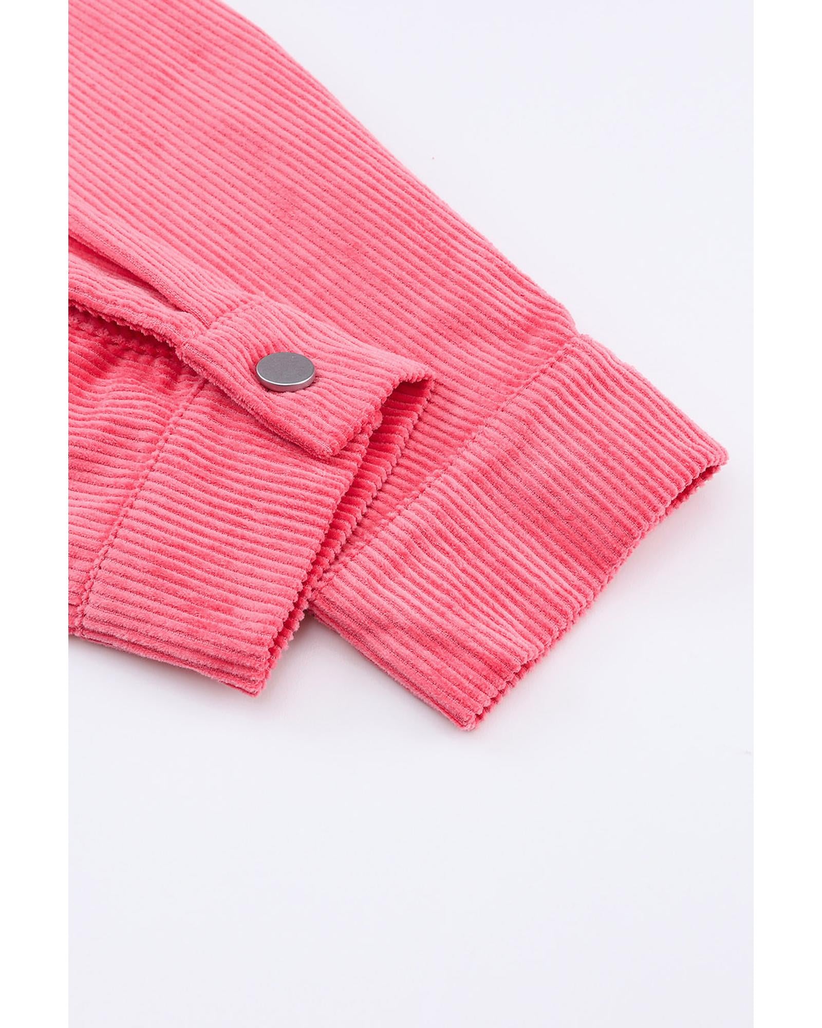 Pink Buttoned Flap Pocket Corduroy Jacket - S