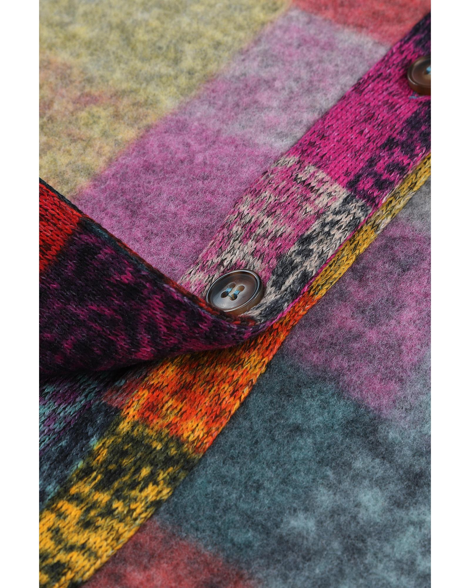 Multicolor Brushed Checked Western Buttoned Jacket - M 3