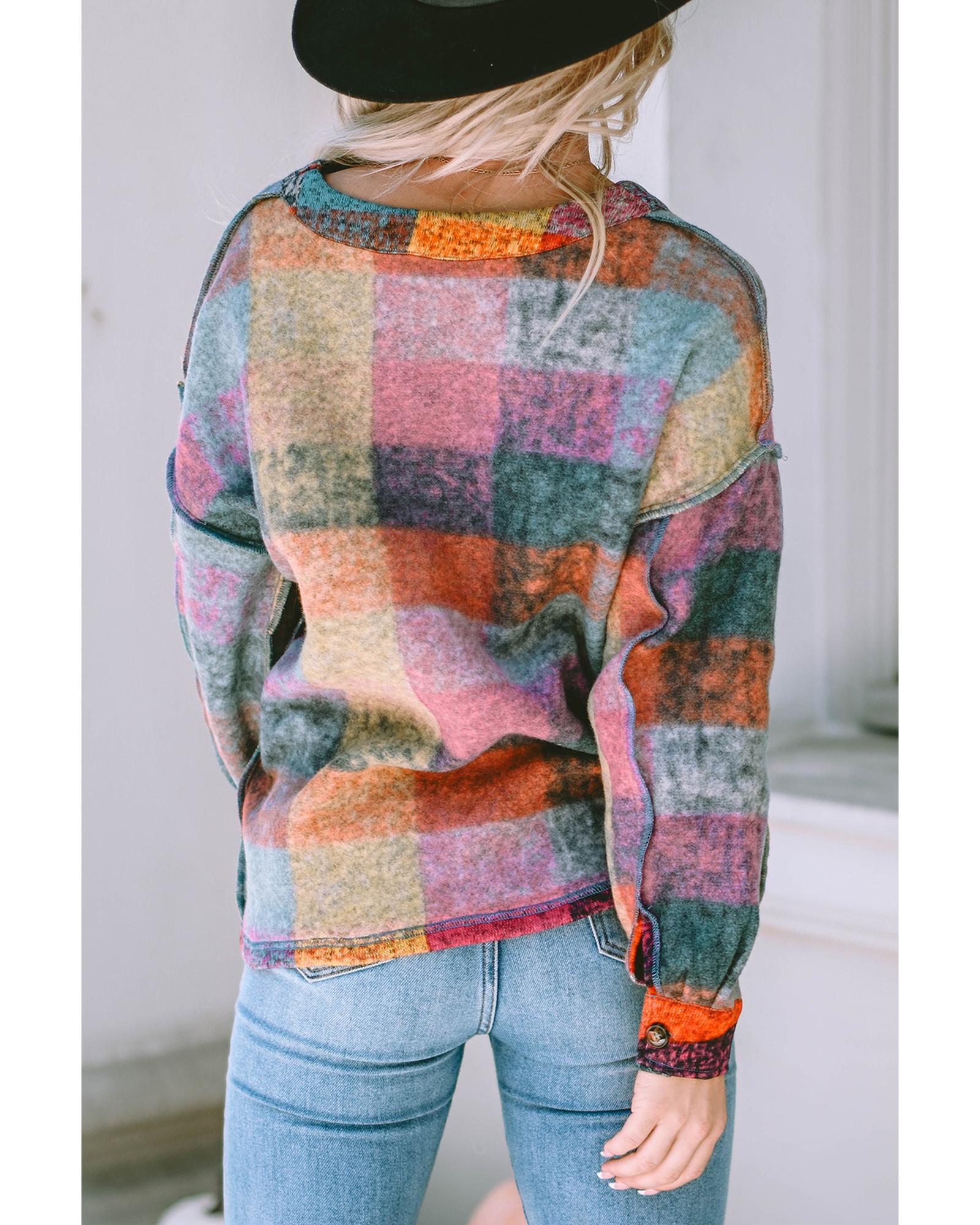 Multicolor Brushed Checked Western Buttoned Jacket - M 6