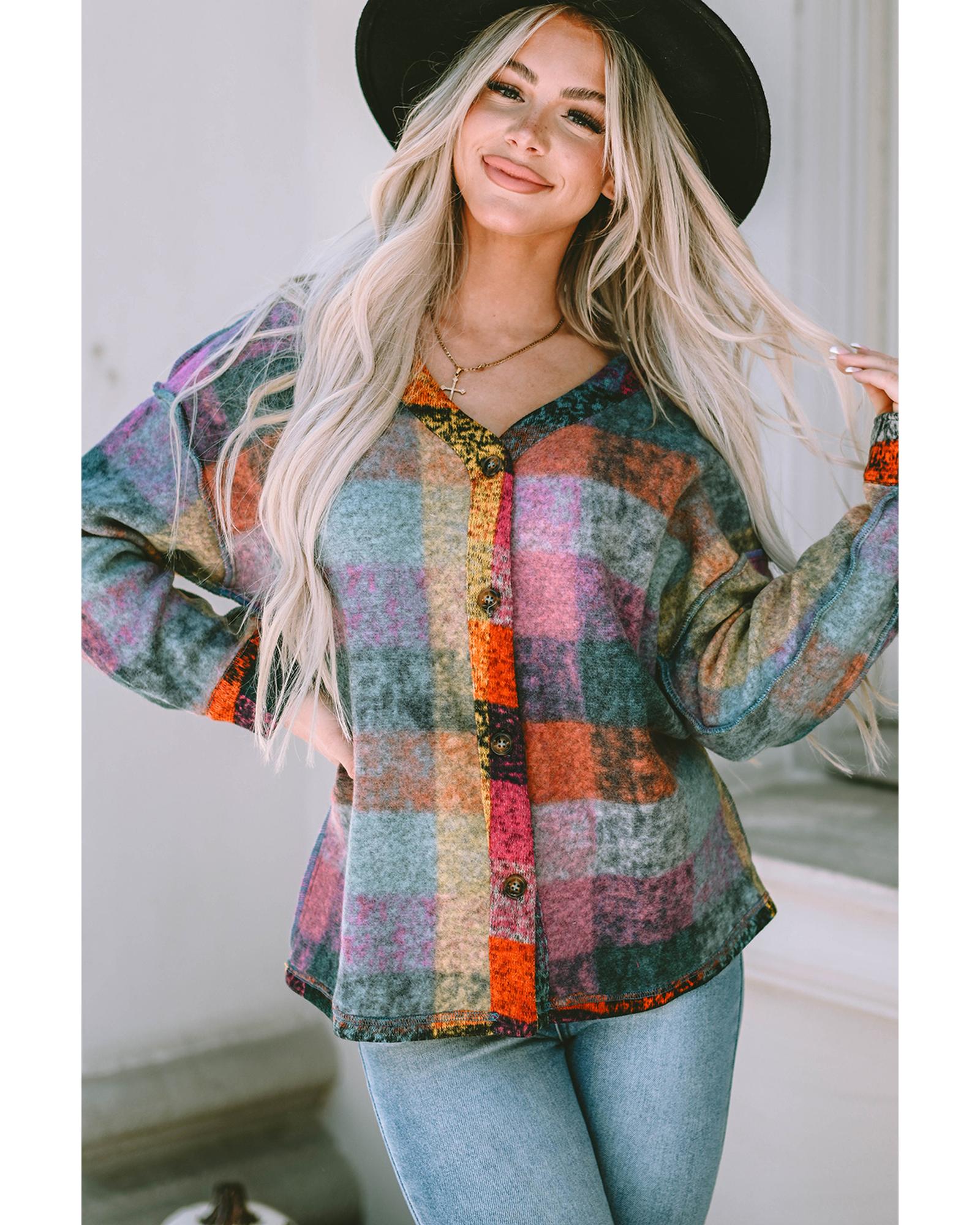 Multicolor Brushed Checked Western Buttoned Jacket - S 8