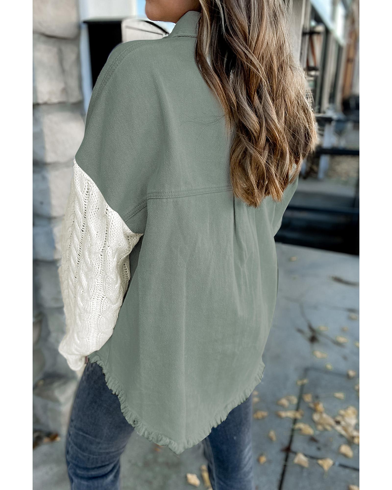 Green Cable Knit Sleeve Raw Hem Shacket - M 5