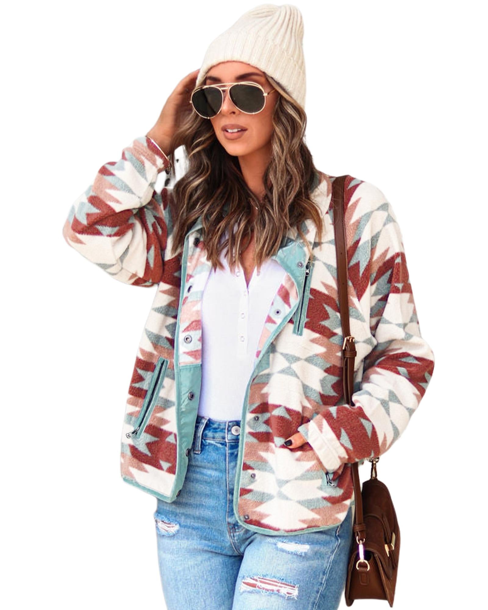 Azura Exchange Red Western Aztec Buttoned Zipper Pockets Fleece Jacket - M 5