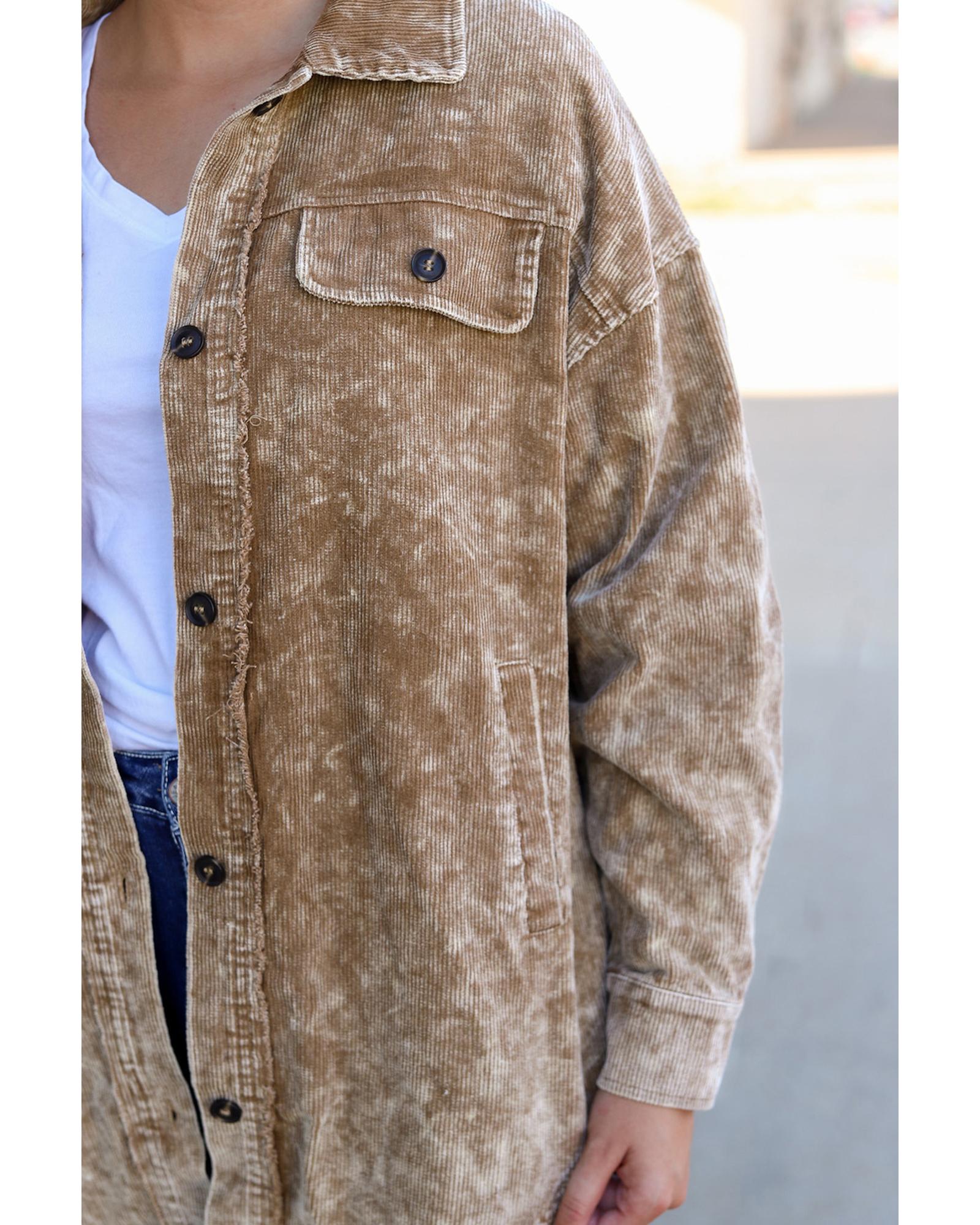 Khaki Vintage Distressed Mineral Wash Oversized Shacket - M 5