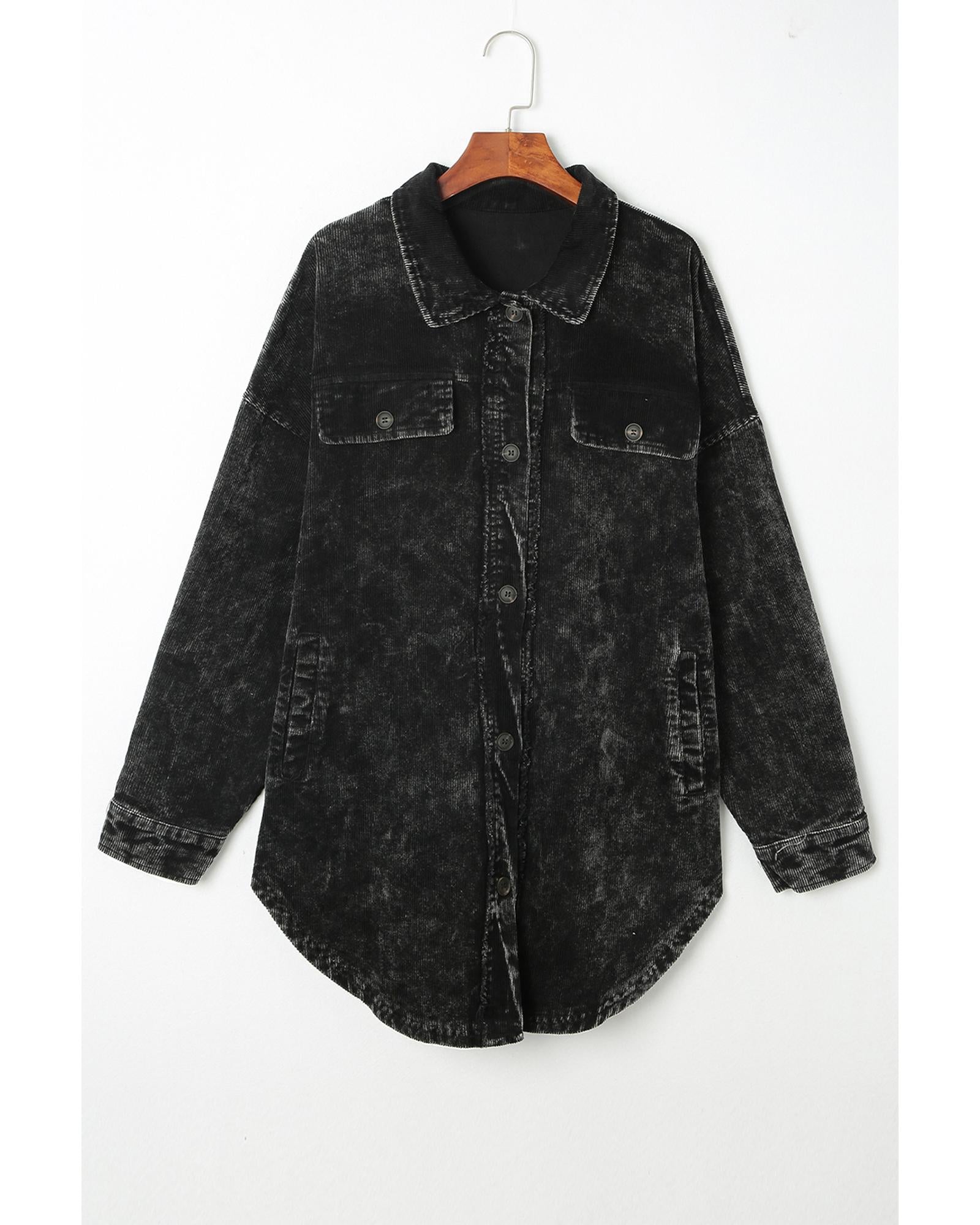 Black Vintage Distressed Mineral Wash Oversized Shacket - M