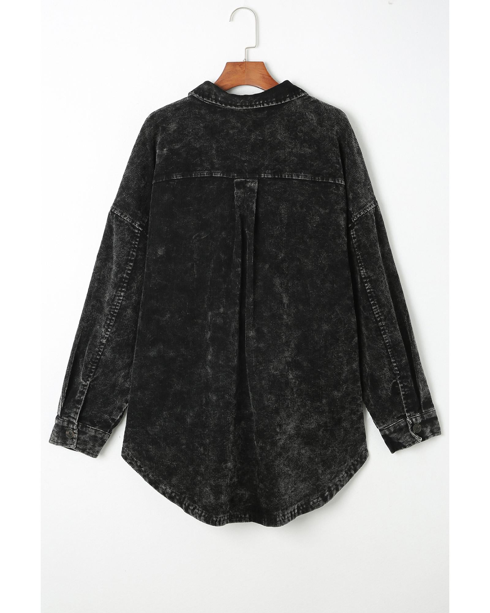 Black Vintage Distressed Mineral Wash Oversized Shacket - M 4