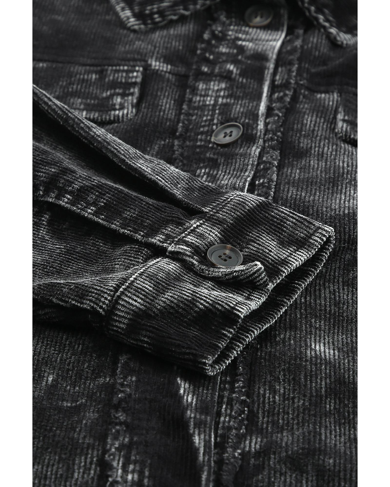 Black Vintage Distressed Mineral Wash Oversized Shacket - S 4