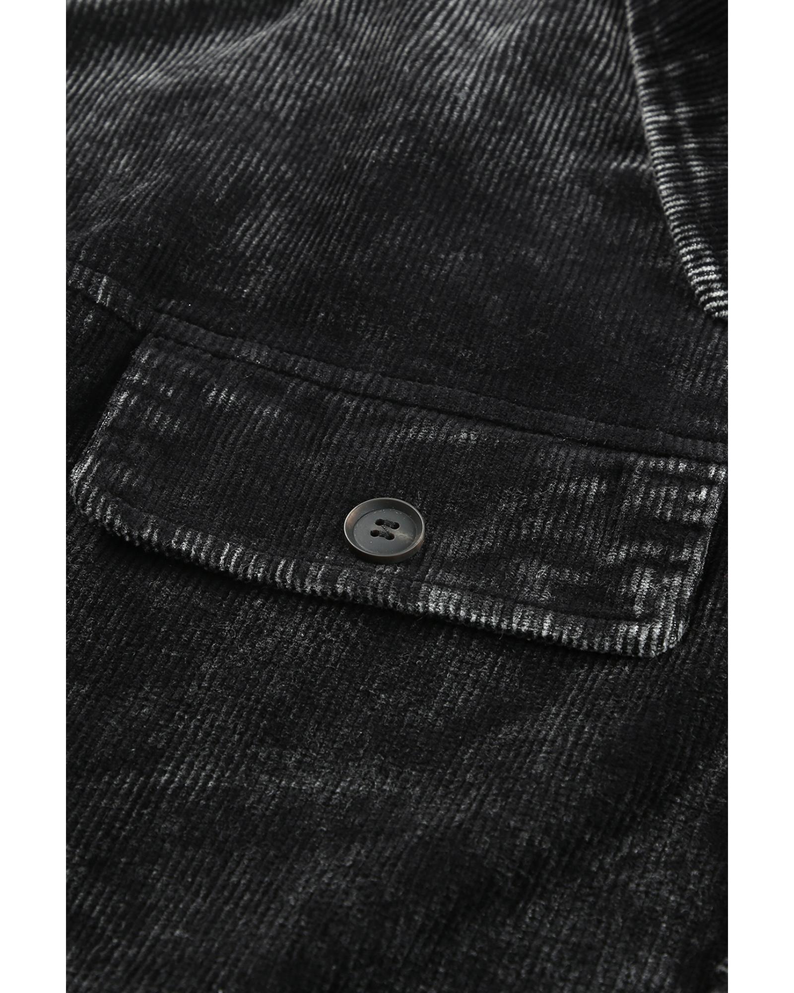 Black Vintage Distressed Mineral Wash Oversized Shacket - S 7