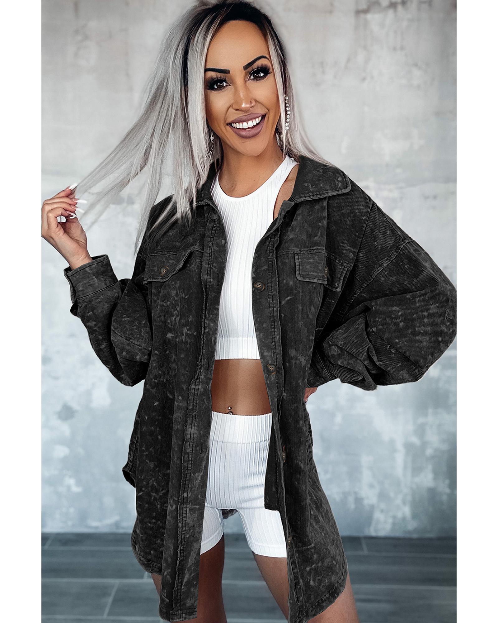 Black Vintage Distressed Mineral Wash Oversized Shacket - XL 5