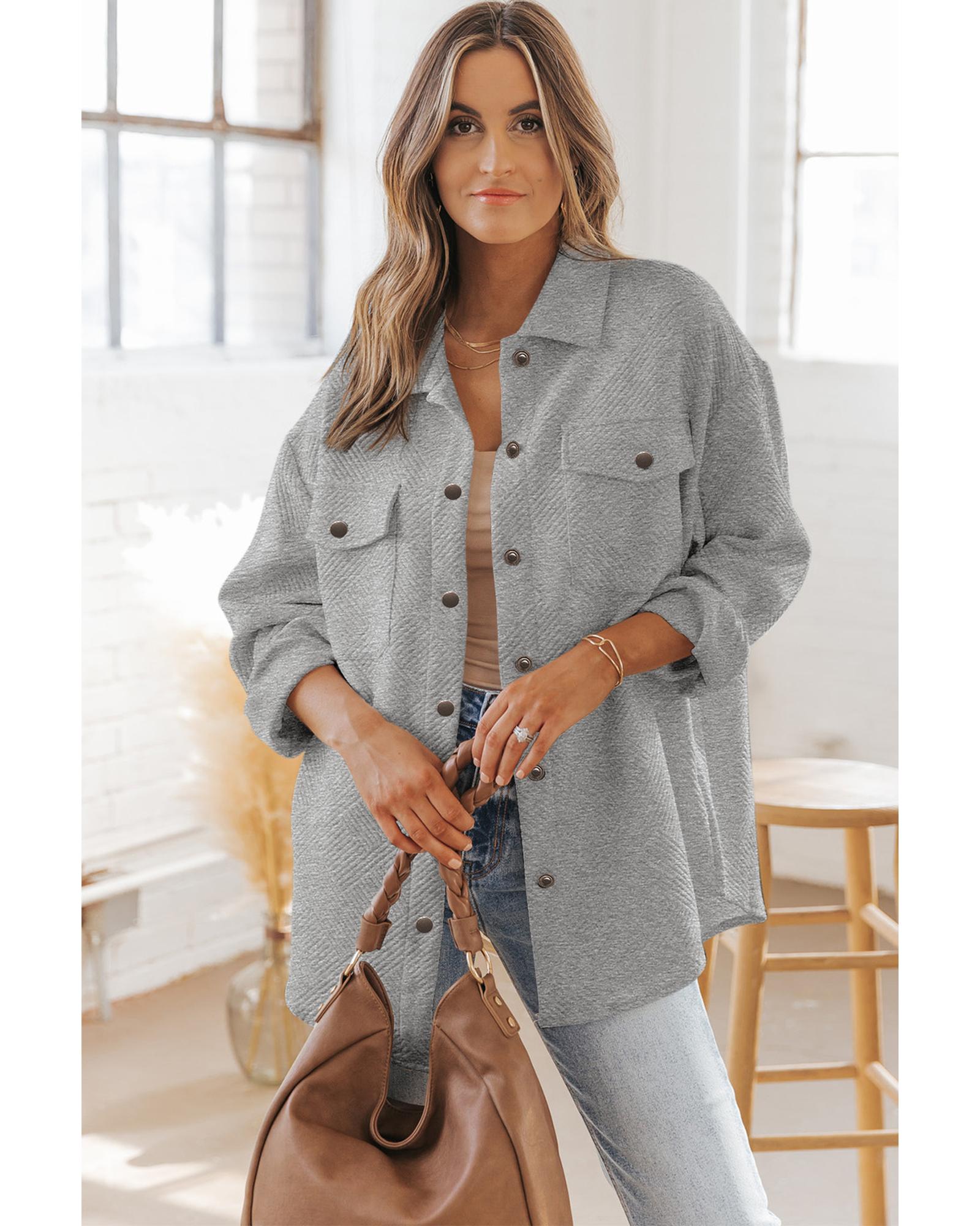 Gray Solid Textured Flap Pocket Buttoned Shacket - 2XL 3