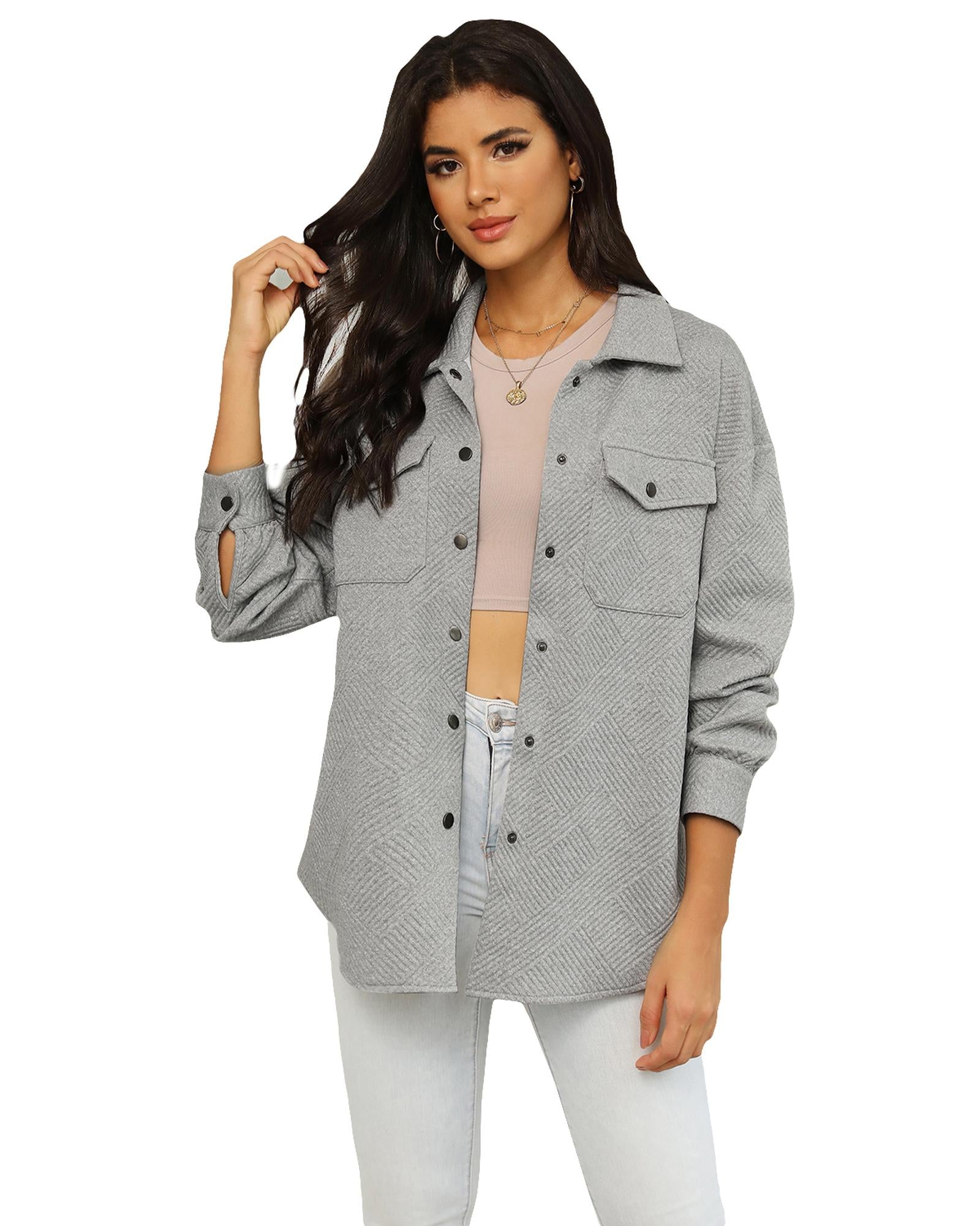 Gray Solid Textured Flap Pocket Buttoned Shacket - L 3