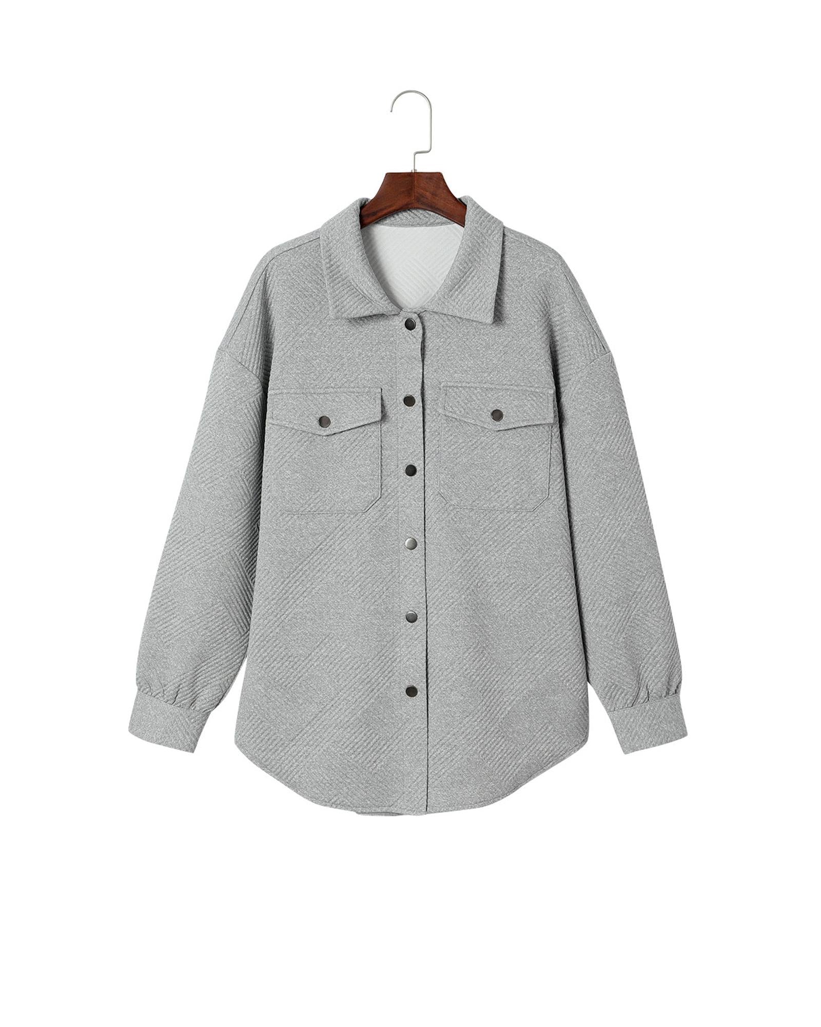 Gray Solid Textured Flap Pocket Buttoned Shacket - M 5