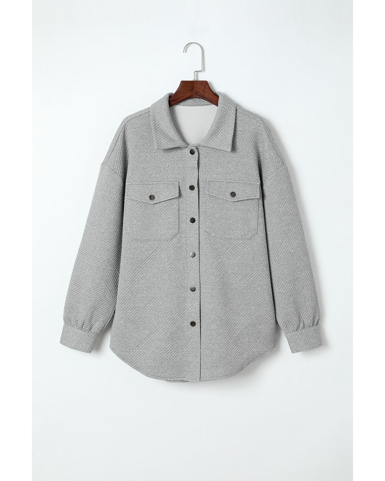 Gray Solid Textured Flap Pocket Buttoned Shacket - S 4