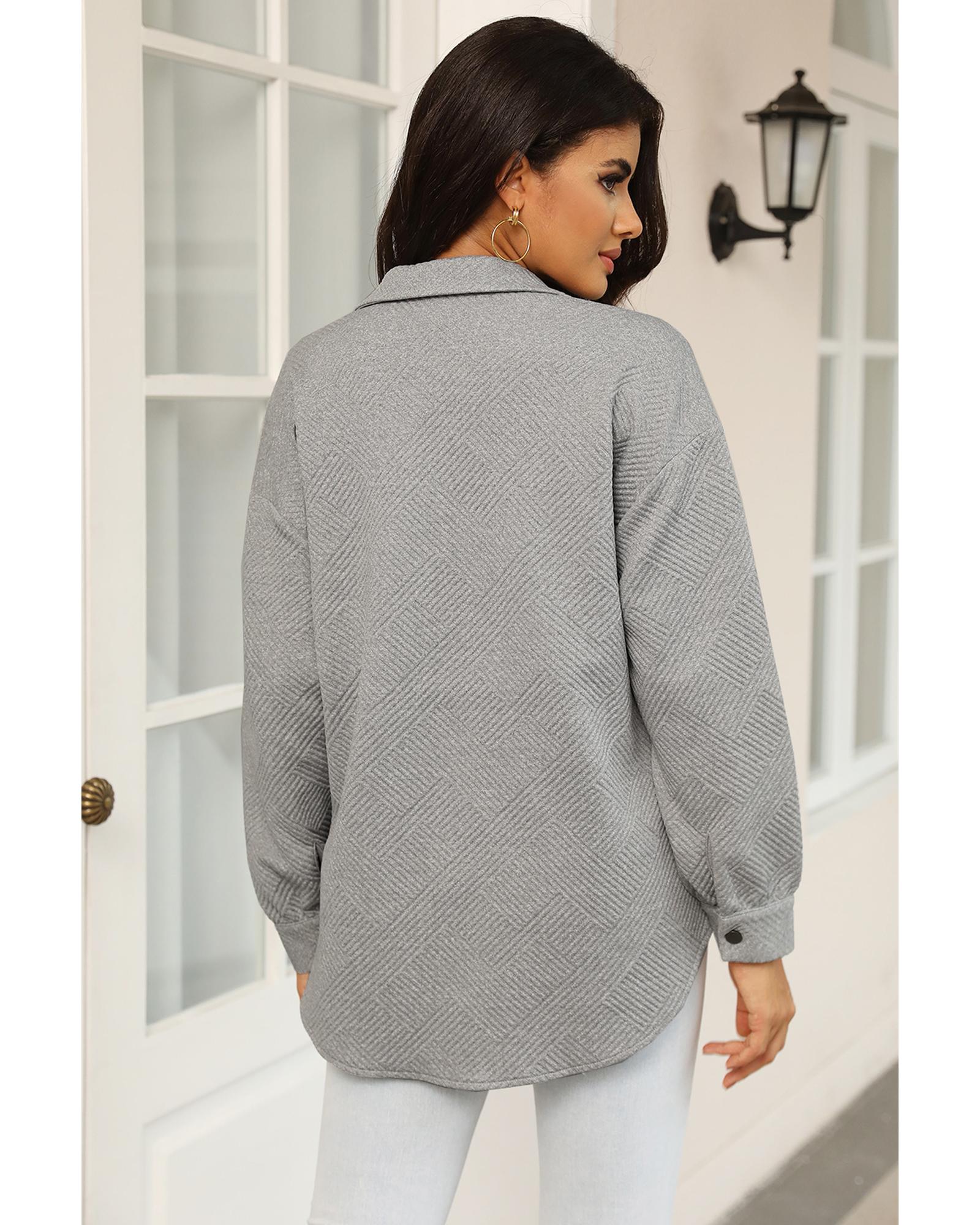 Gray Solid Textured Flap Pocket Buttoned Shacket - XL
