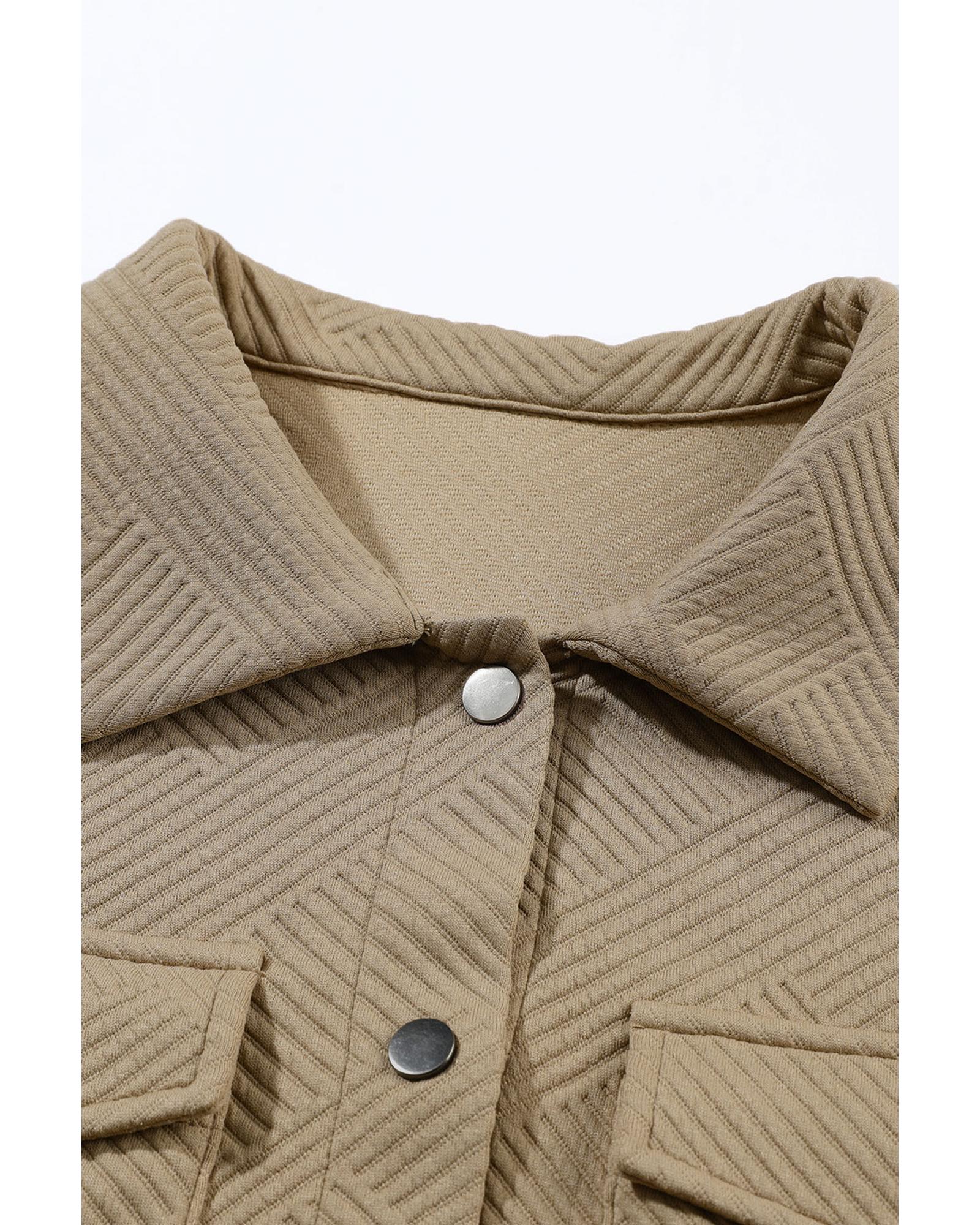 Khaki Solid Textured Flap Pocket Buttoned Shacket - L