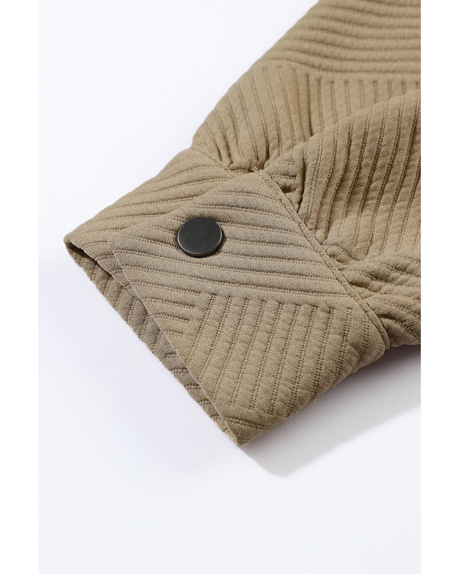 Khaki Solid Textured Flap Pocket Buttoned Shacket - L 7