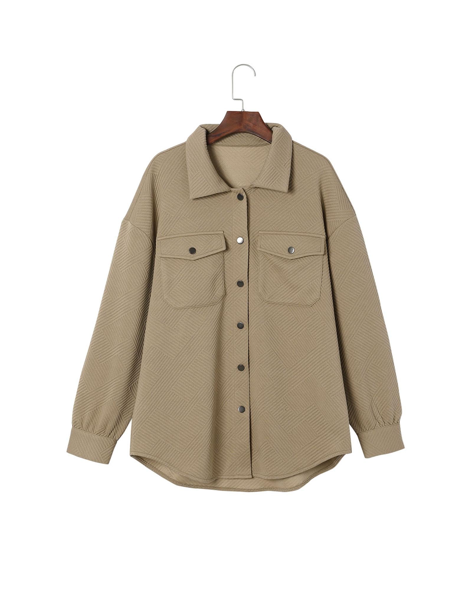 Khaki Solid Textured Flap Pocket Buttoned Shacket - XL