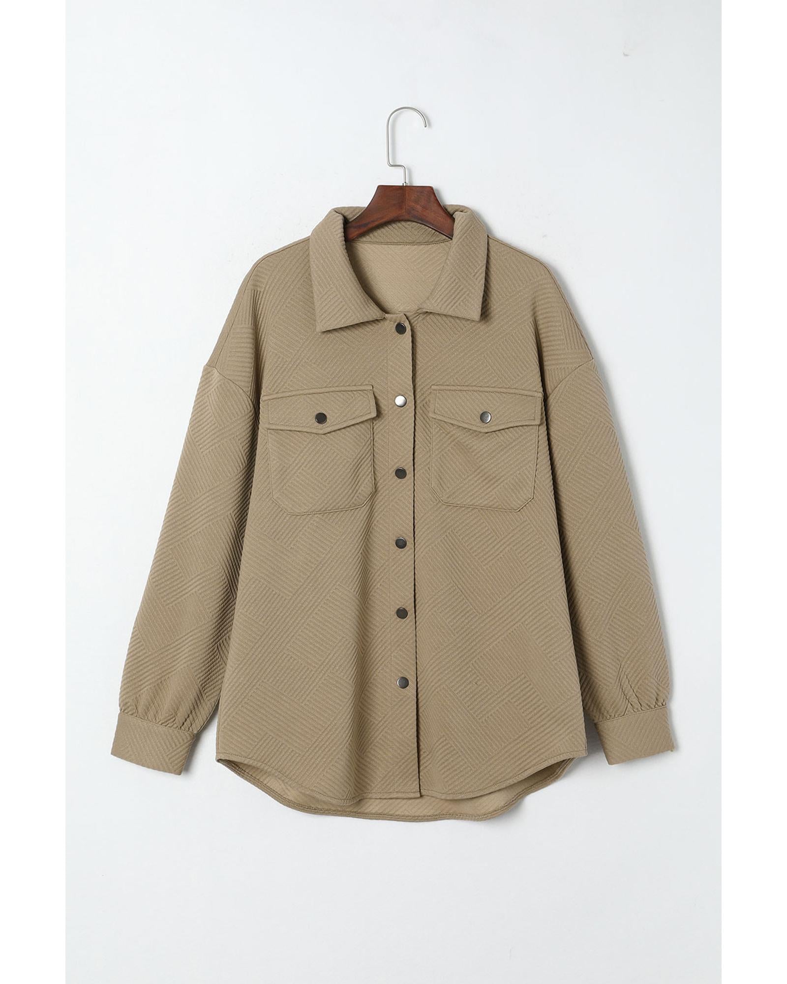 Khaki Solid Textured Flap Pocket Buttoned Shacket - XL 3