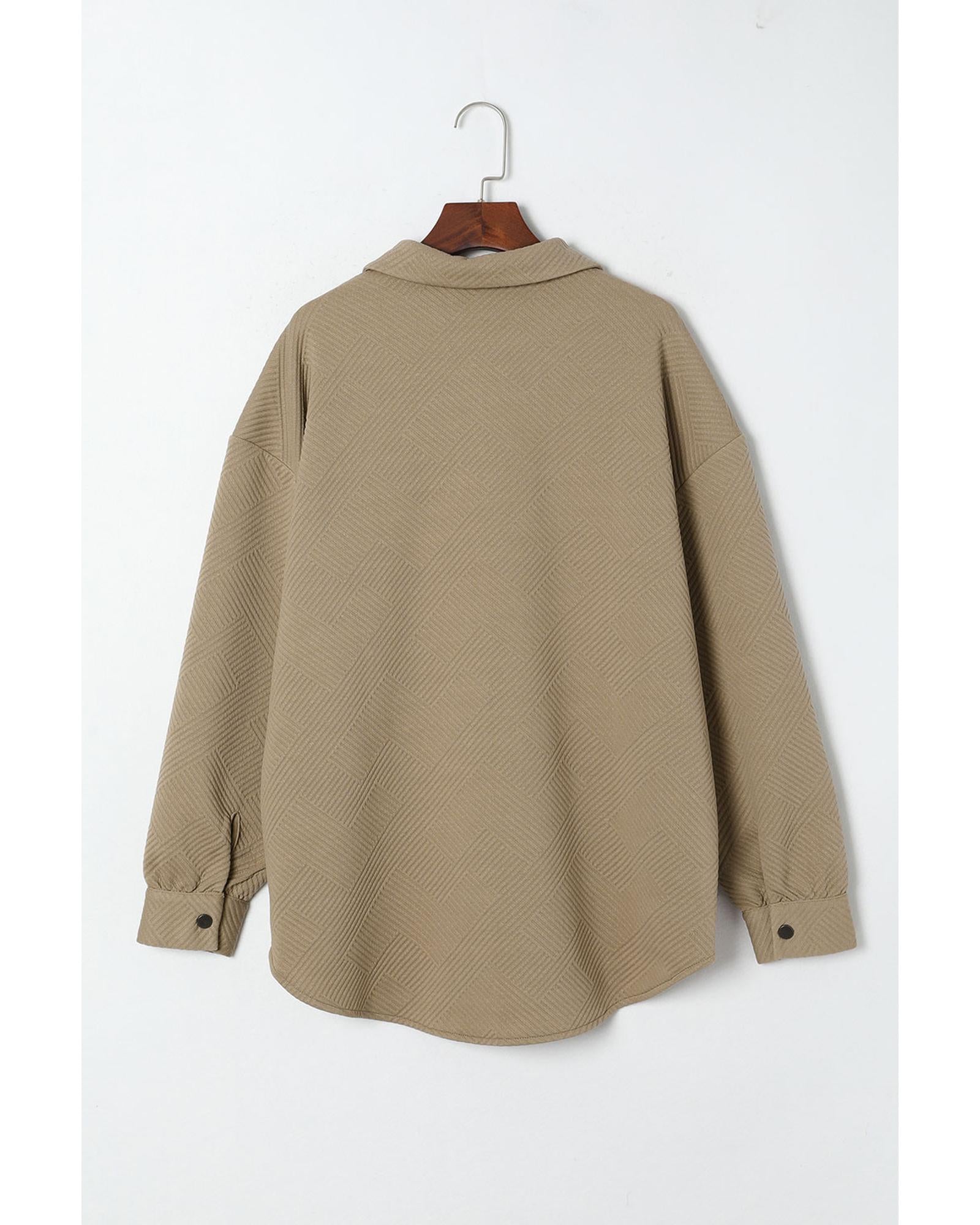 Khaki Solid Textured Flap Pocket Buttoned Shacket - XL 4