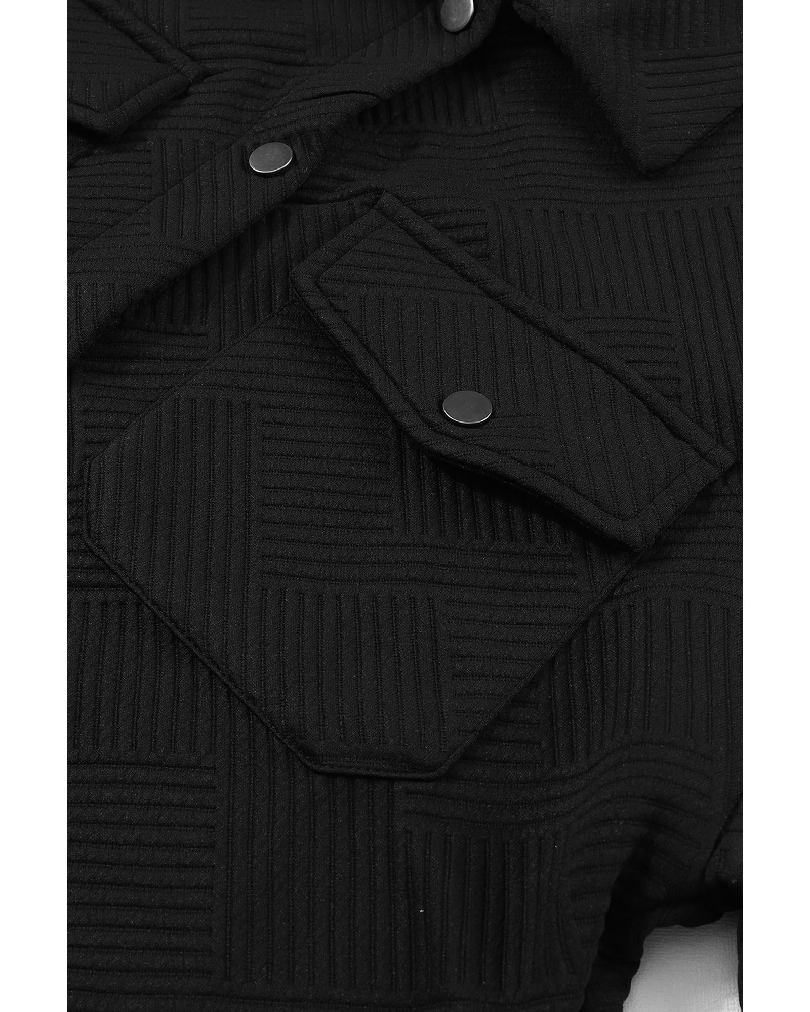 Black Solid Textured Flap Pocket Buttoned Shacket - XL 4