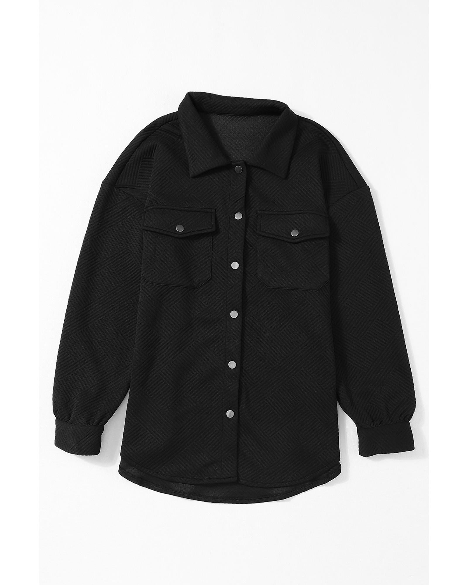 Black Solid Textured Flap Pocket Buttoned Shacket - XL 5