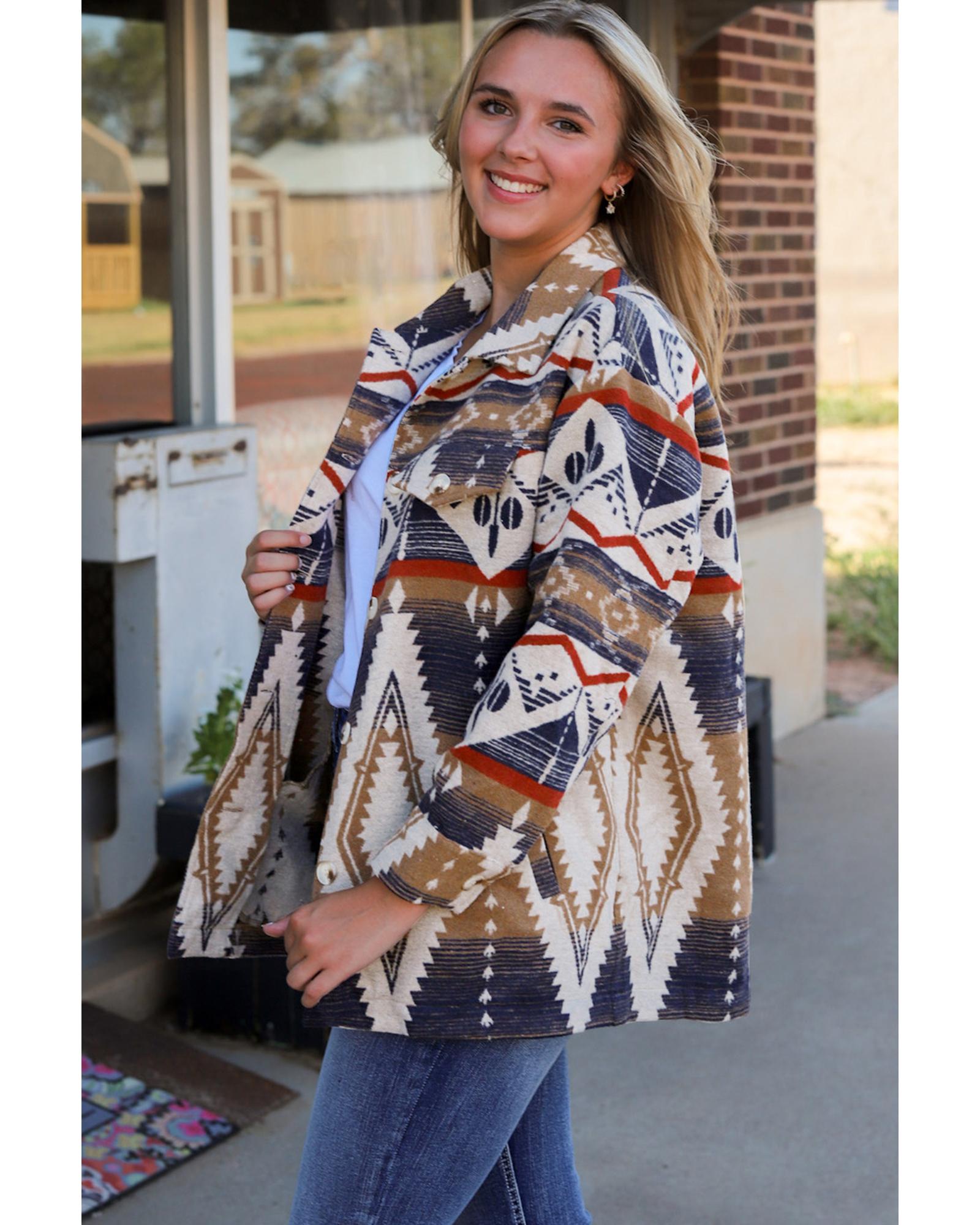 Multicolor Aztec Print Button-Up Oversized Jacket - L 4