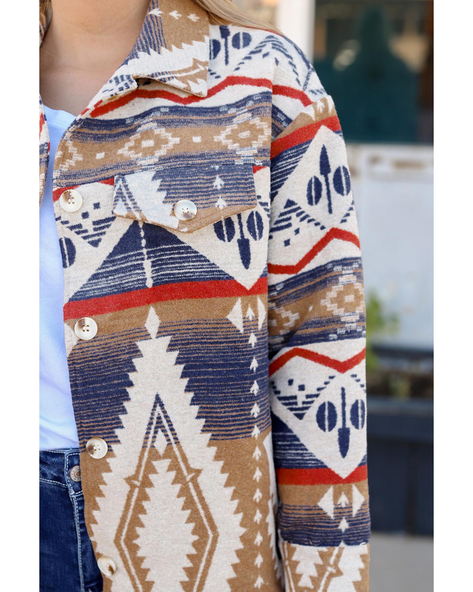 Multicolor Aztec Print Button-Up Oversized Jacket - L 5