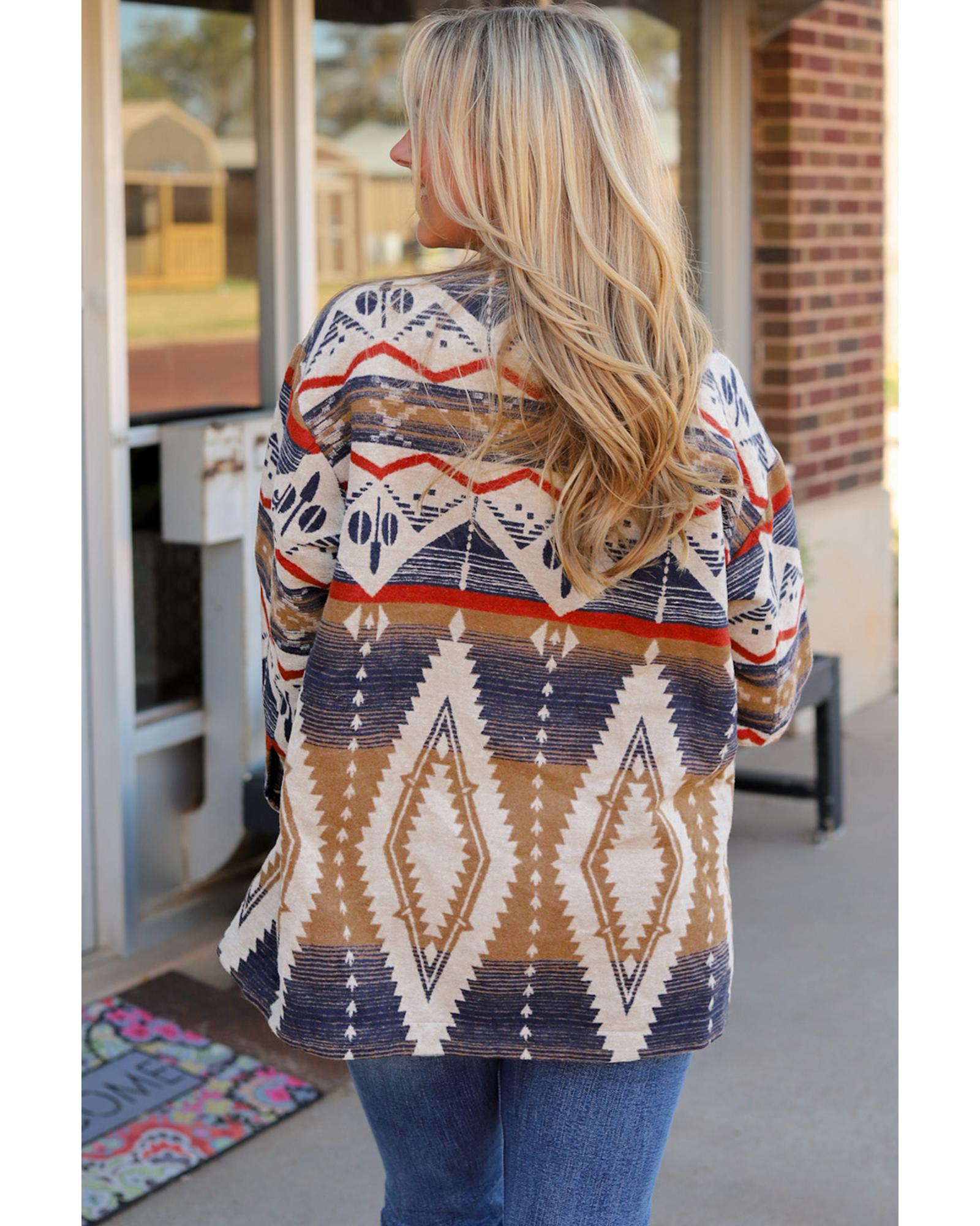 Multicolor Aztec Print Button-Up Oversized Jacket - M 3