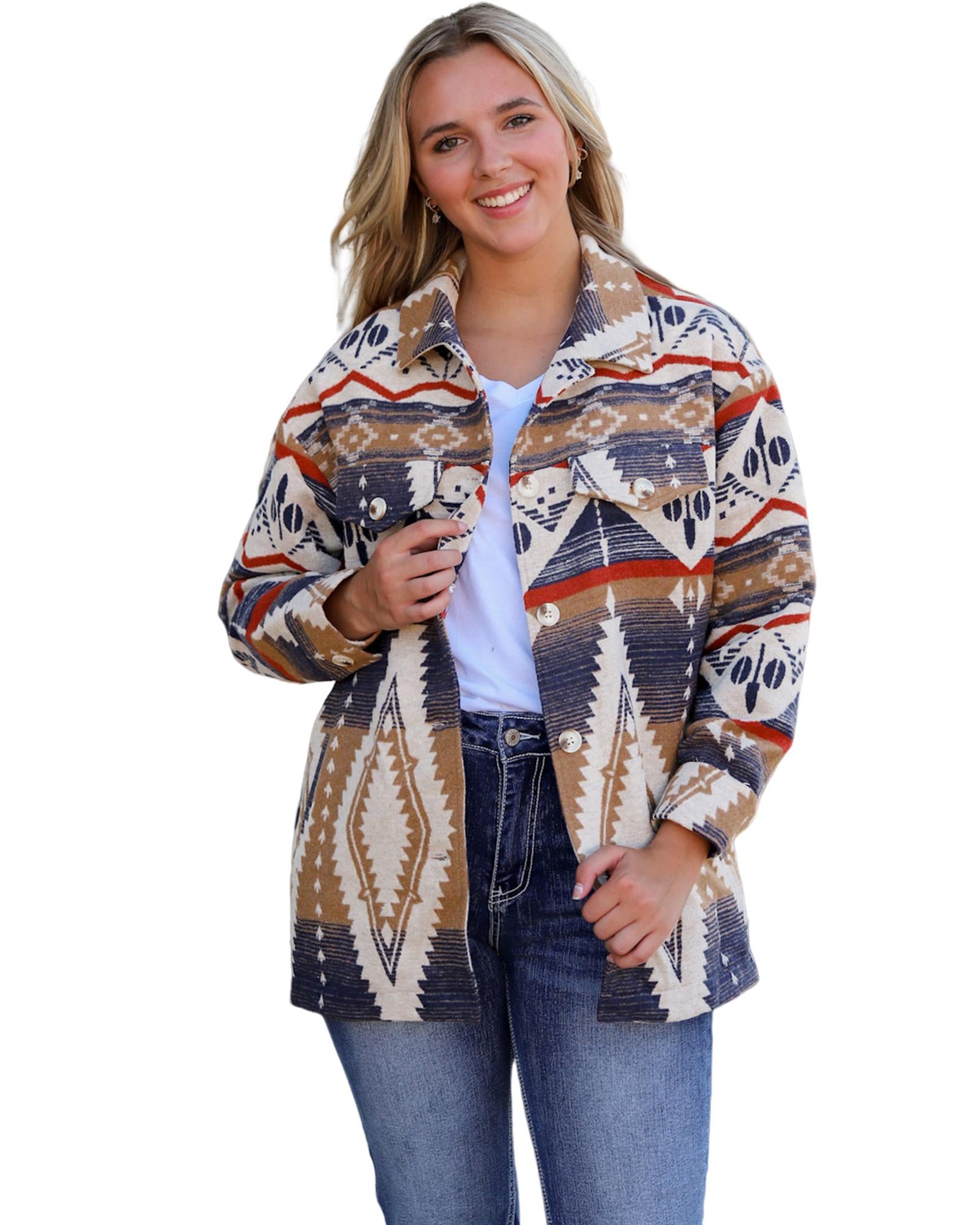 Multicolor Aztec Print Button-Up Oversized Jacket - M 4
