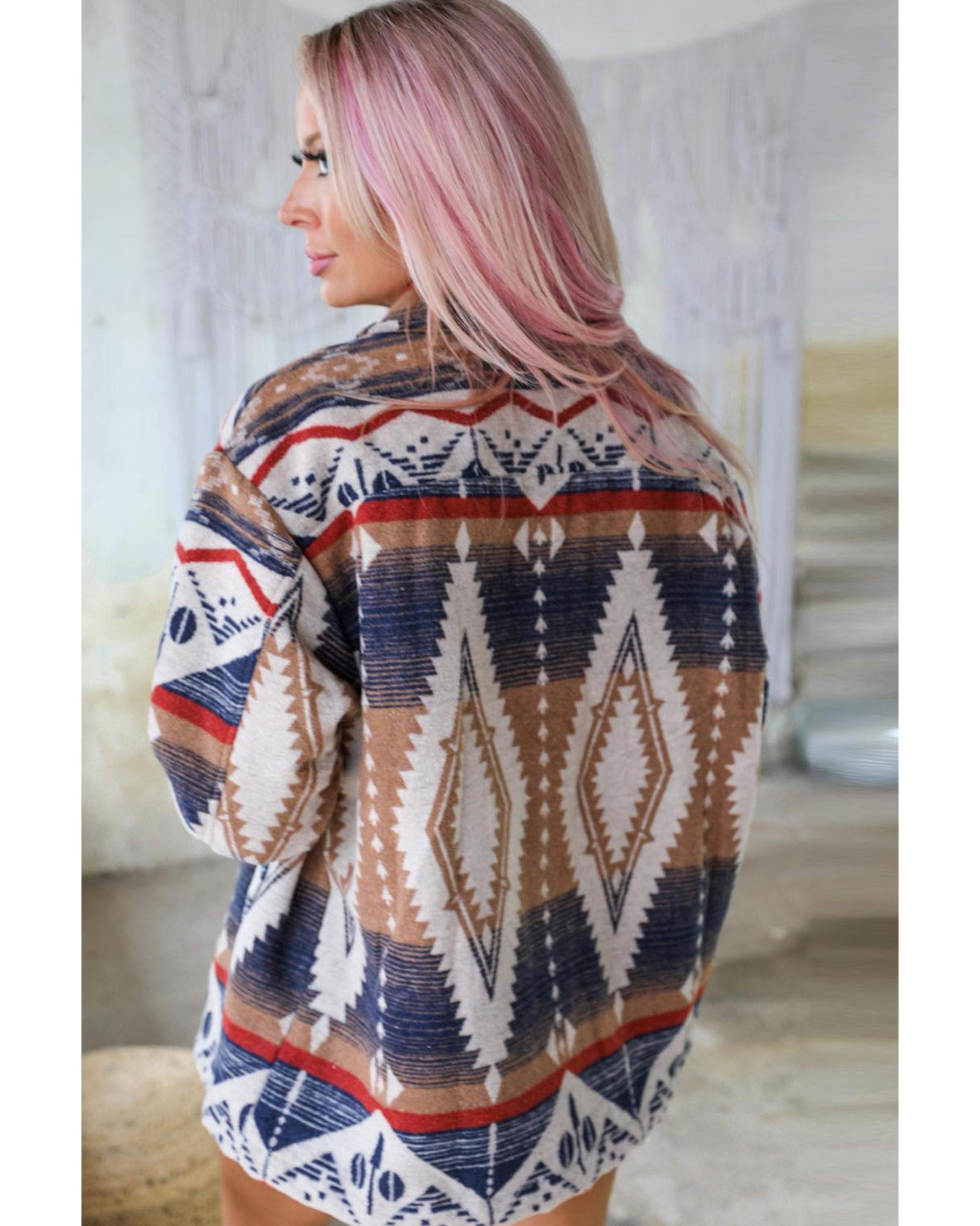 Multicolor Aztec Print Button-Up Oversized Jacket - M 6