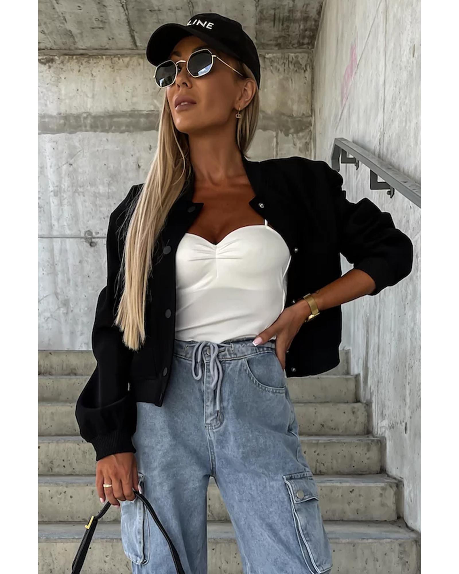 Black Big Pockets Baseball Collar Jacket - L 6