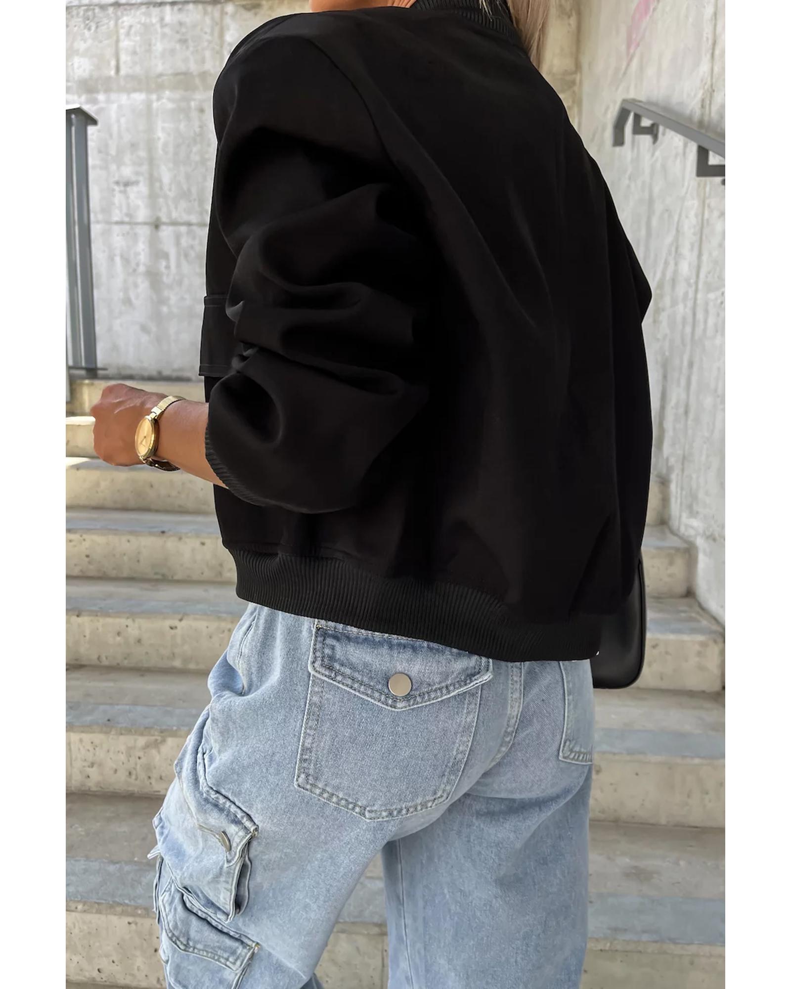 Black Big Pockets Baseball Collar Jacket - XL 3