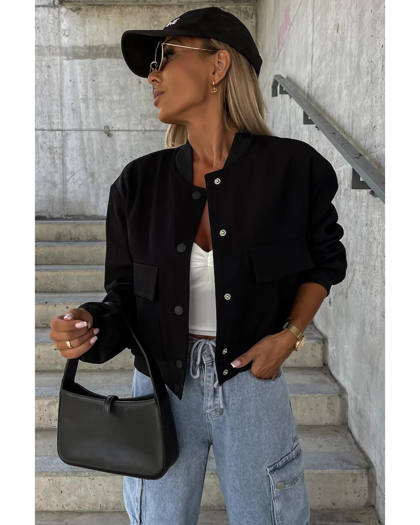 Black Big Pockets Baseball Collar Jacket - XL 7