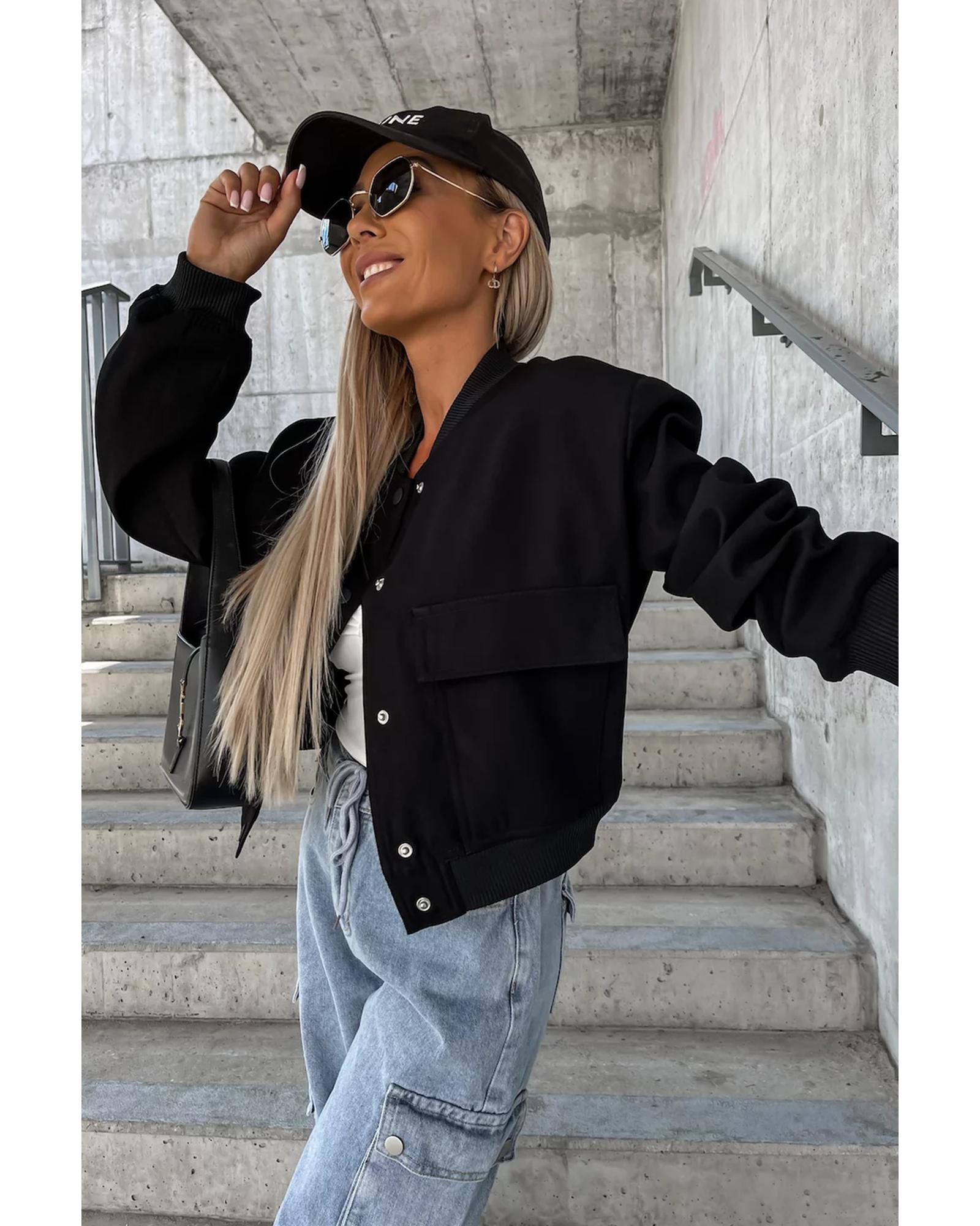 Black Big Pockets Baseball Collar Jacket - XL 8