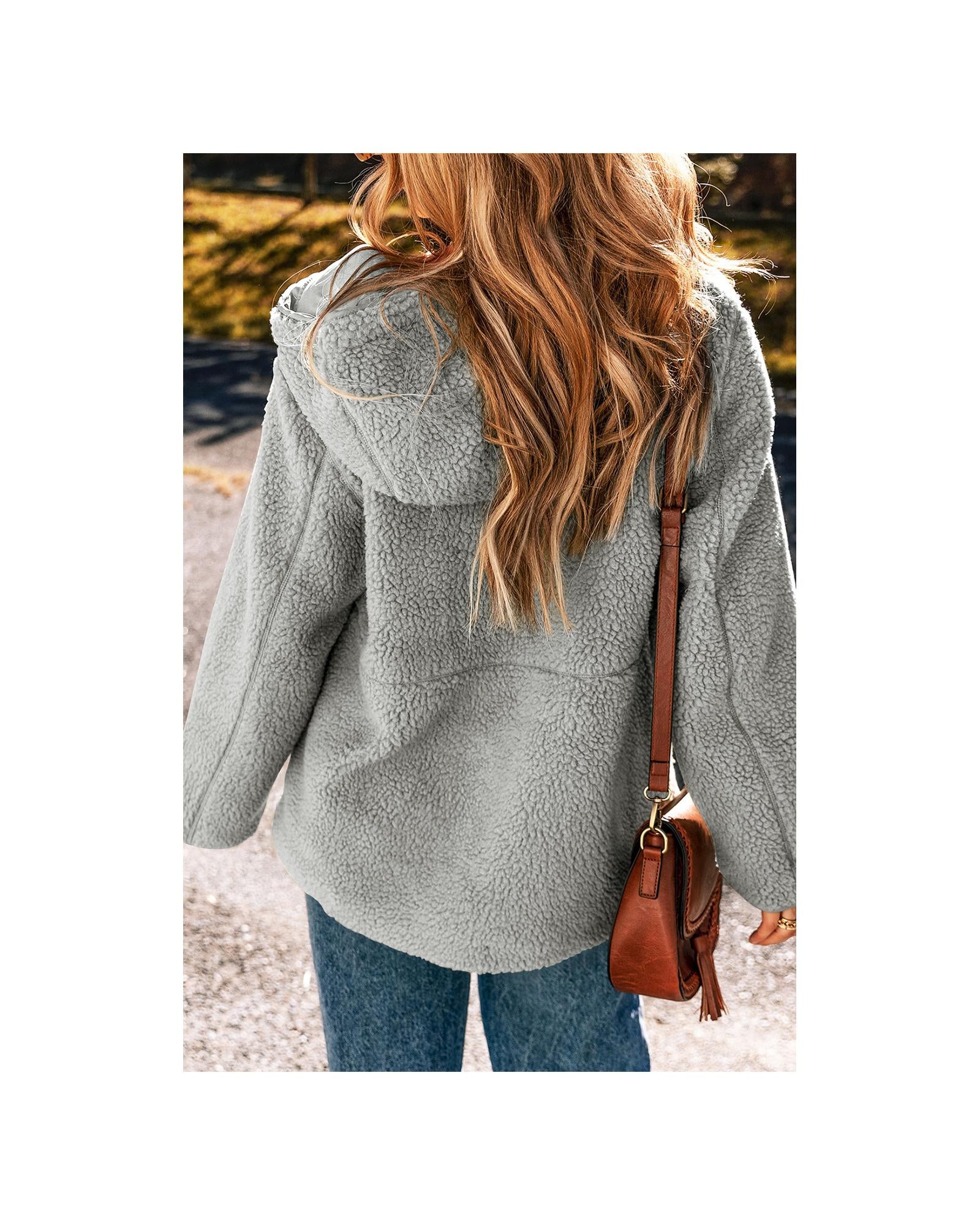 Medium Grey Fleece Zip Up Drawstring Hooded Pocketed Jacket - XL 5