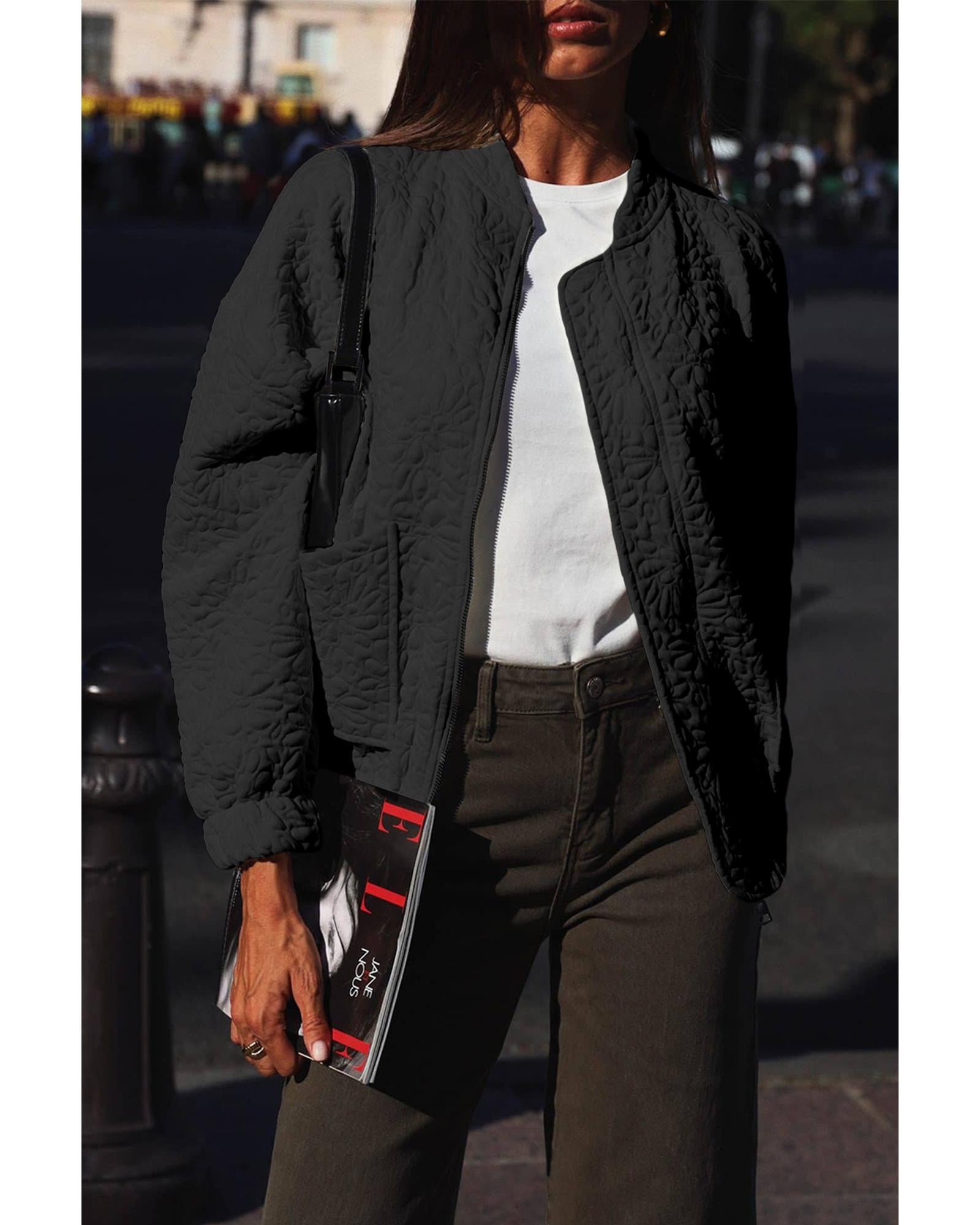 Black Floral Quilted Jacket - S