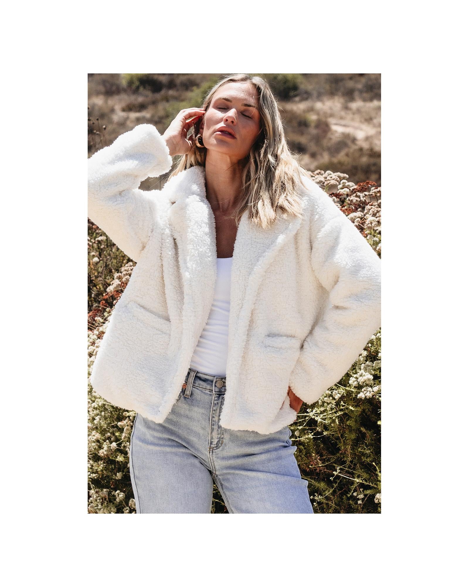 Beige Faux Fur Button Pocketed Lapel Collar Jacket - XL