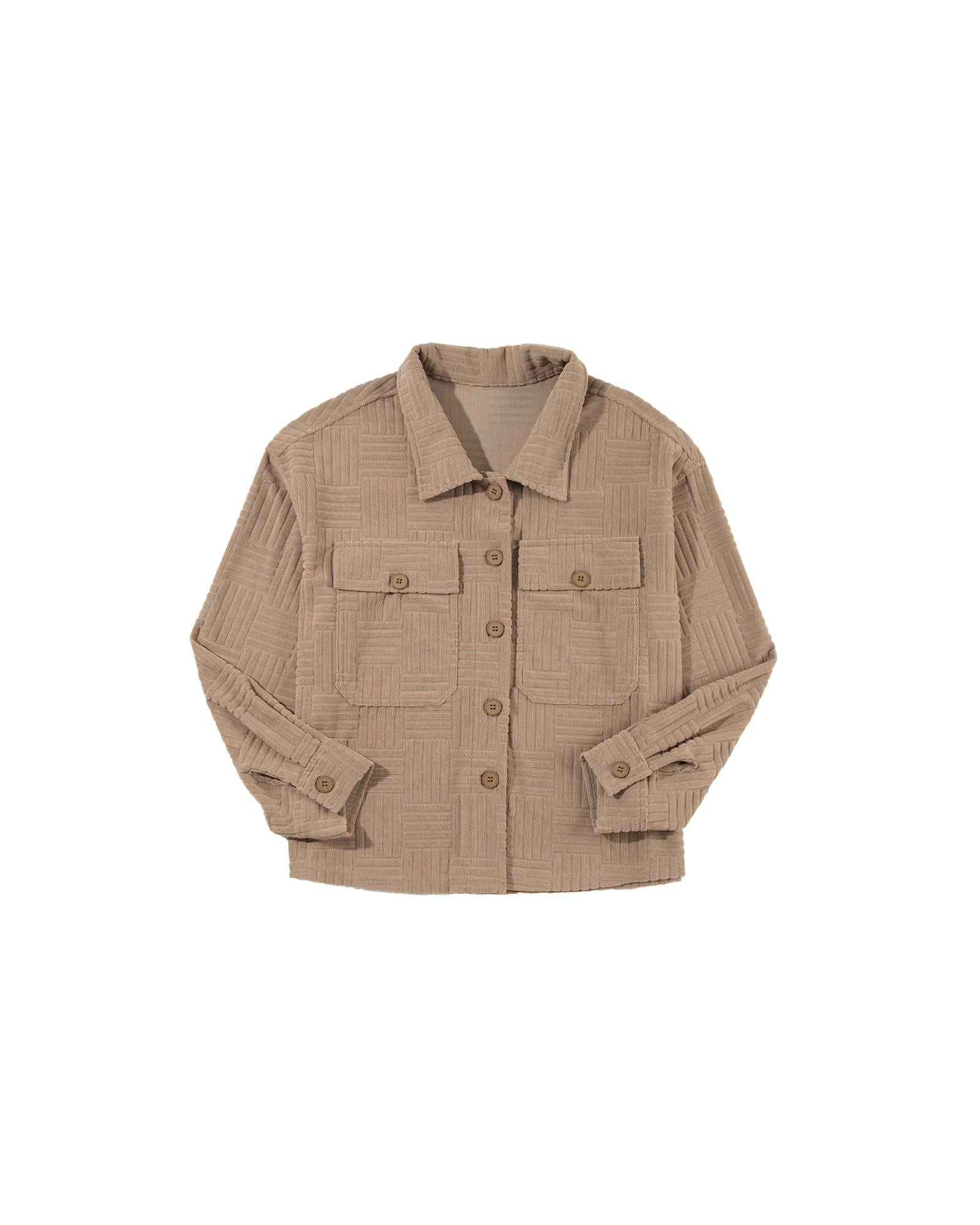 Dark Khaki Textured Chest Pocket Button-up Shacket - L 7