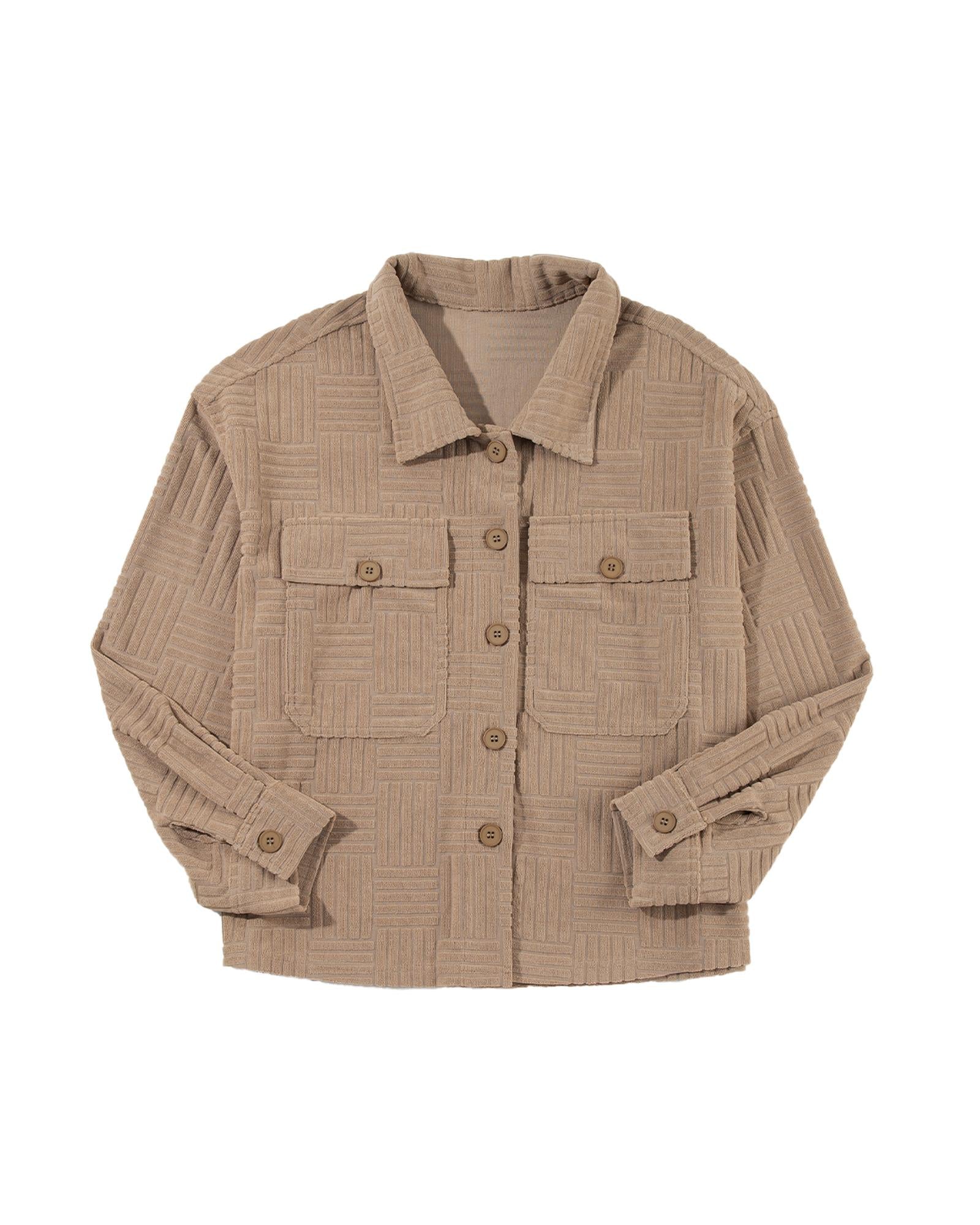 Dark Khaki Textured Chest Pocket Button-up Shacket - M 7