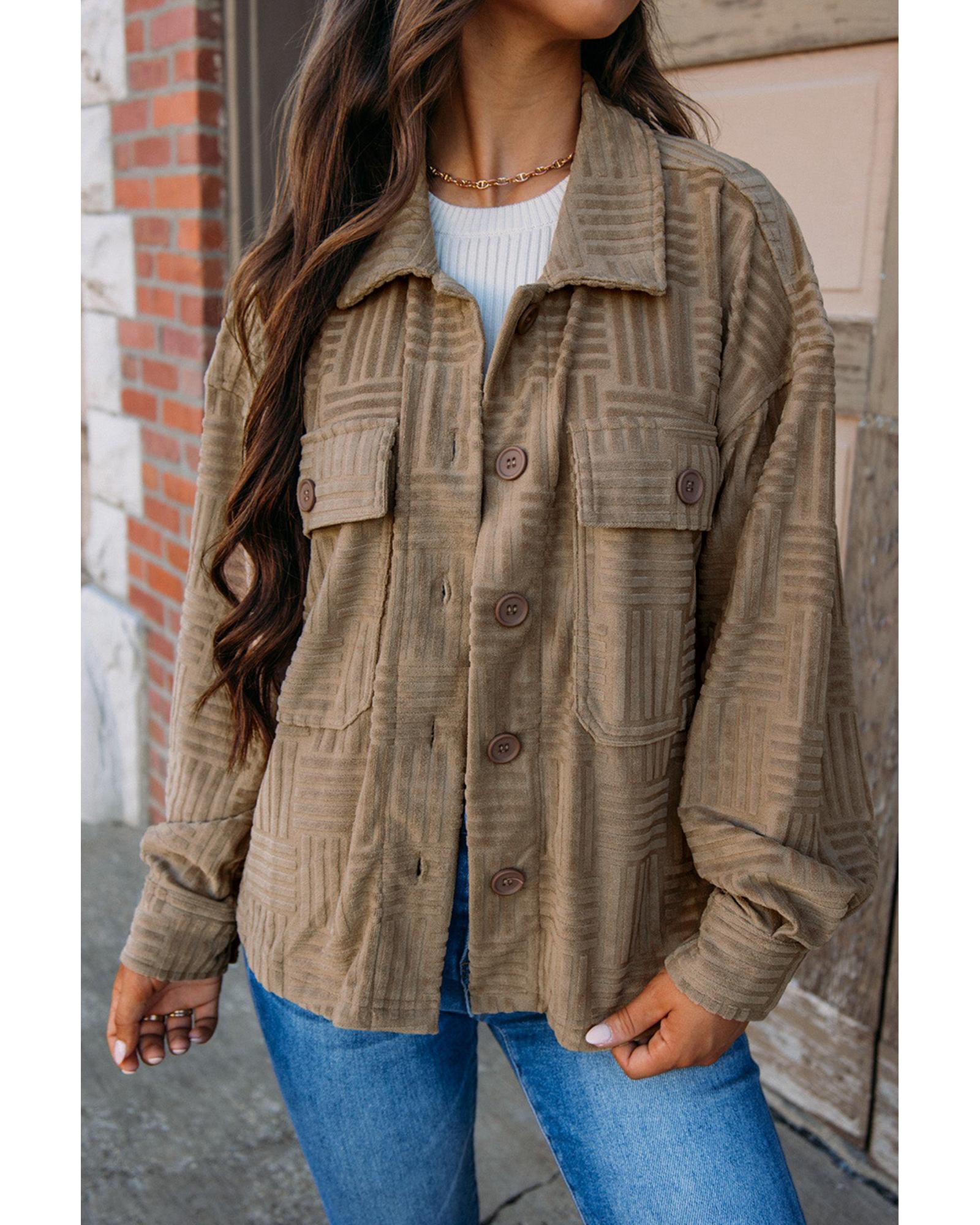 Dark Khaki Textured Chest Pocket Button-up Shacket - S 3