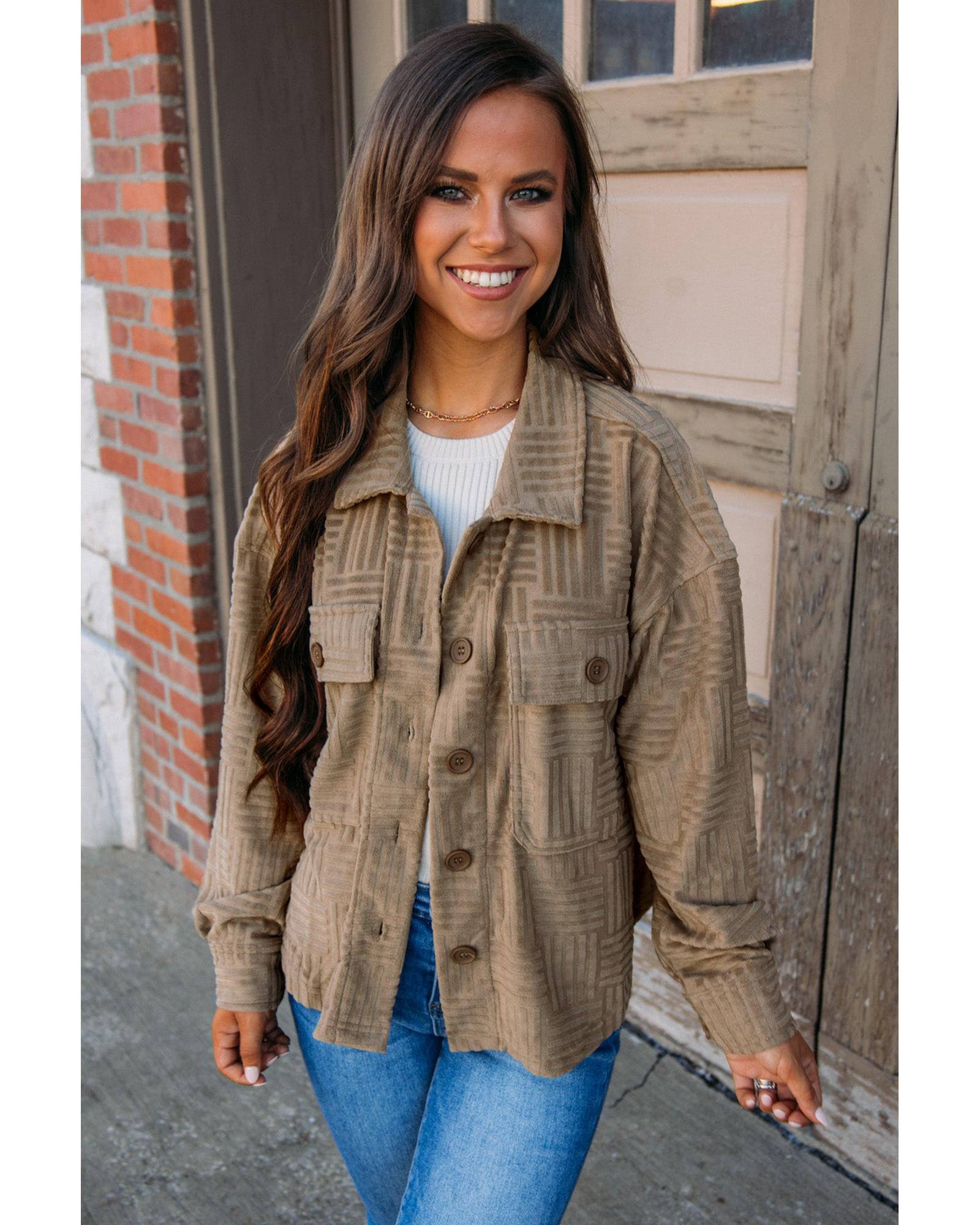 Dark Khaki Textured Chest Pocket Button-up Shacket - S 5