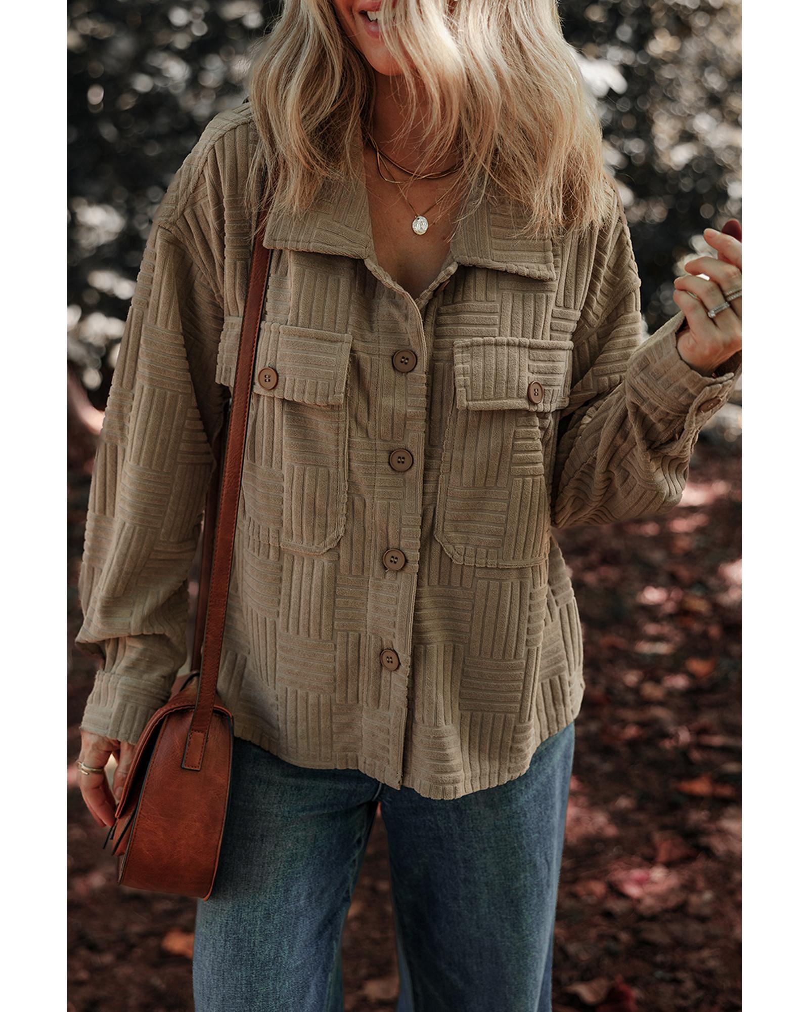 Dark Khaki Textured Chest Pocket Button-up Shacket - S 8